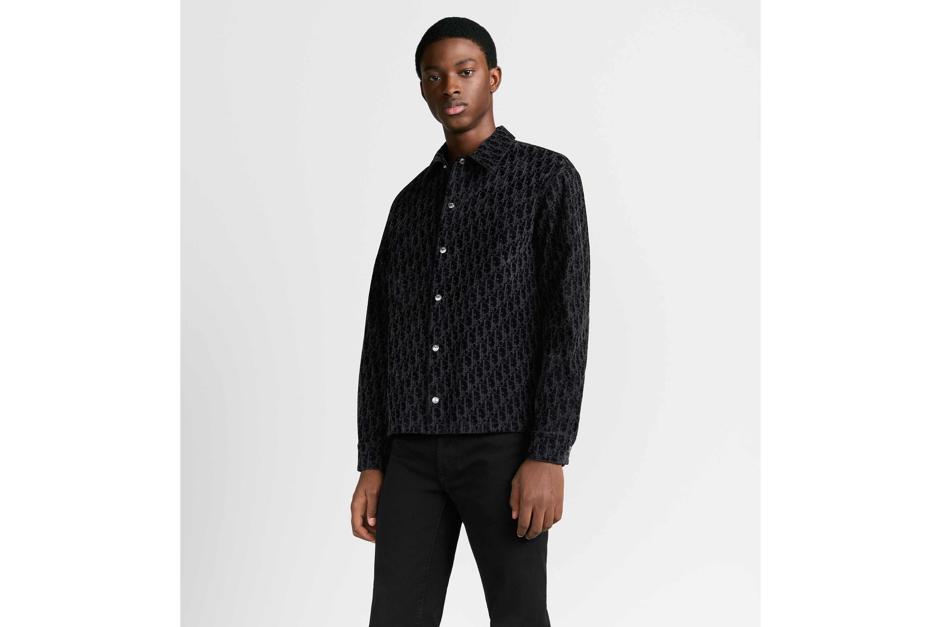 外套衬衫 蓝色棉质混纺斜纹面料 Oblique 印花 E02