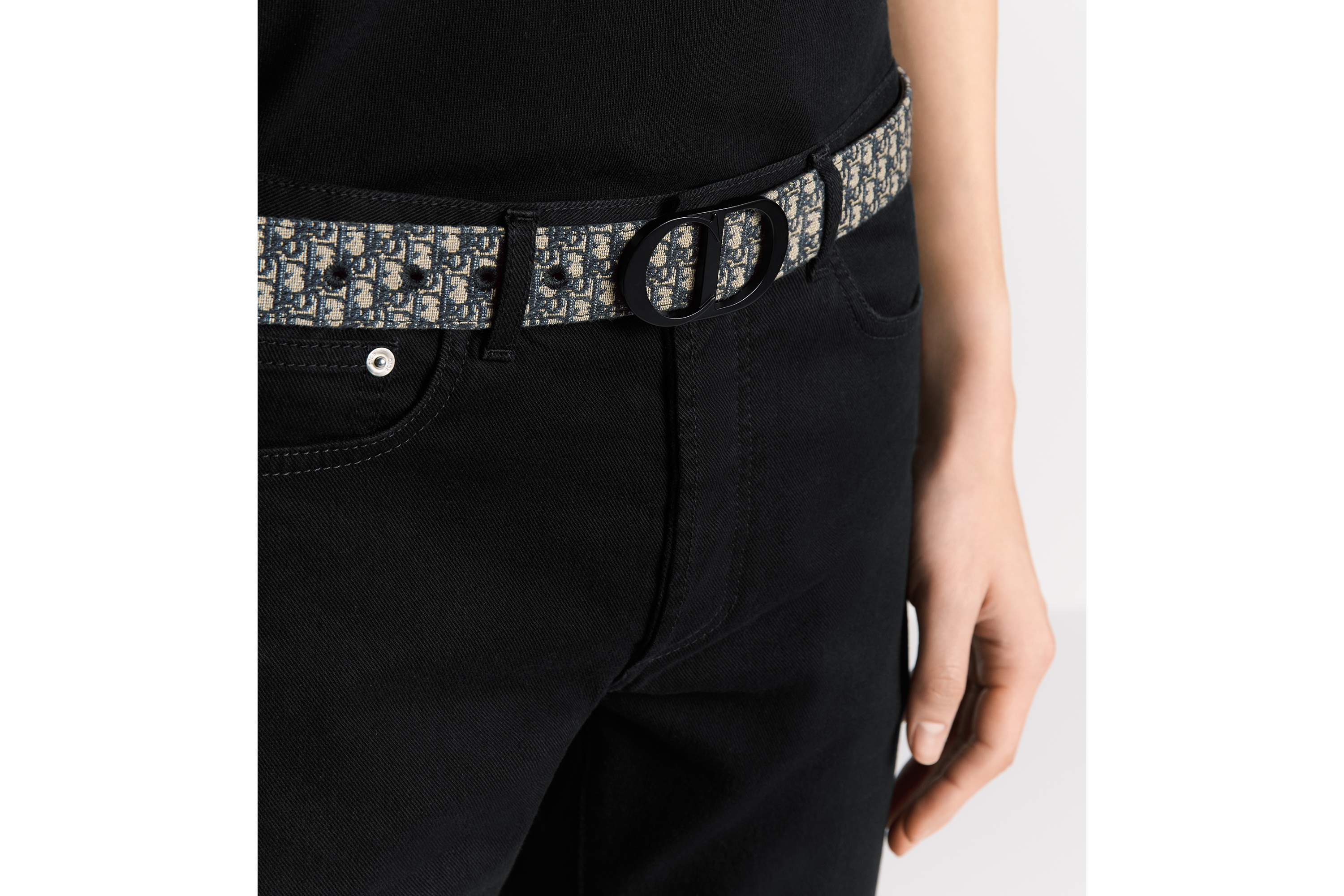 双面腰带 35 毫米黑色粒面牛皮革米色和黑色超迷你 Oblique 印花 E45