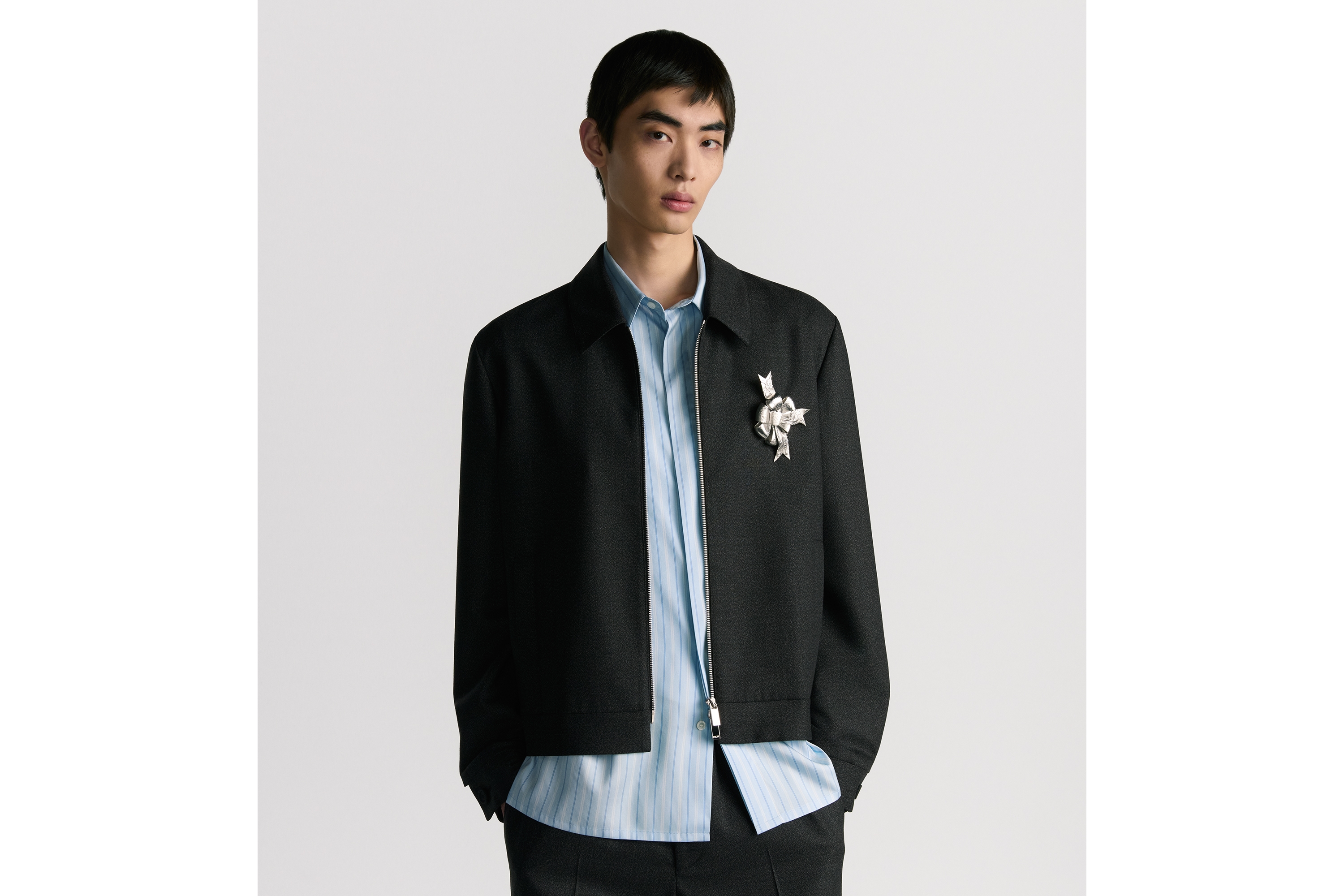 拉链夹克 煤灰色绵羊毛面料 E01