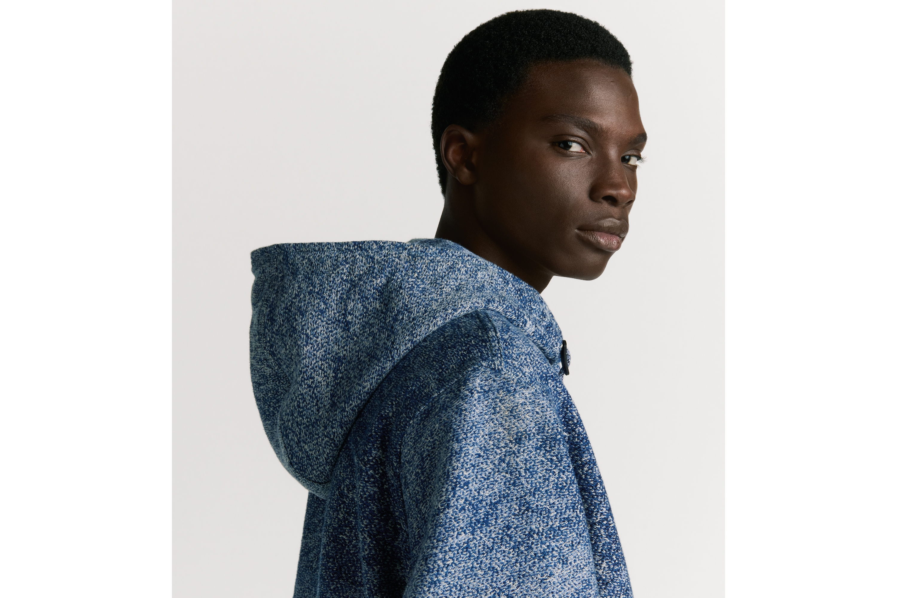 连帽短夹克 蓝色棉质提花面料 Christian Dior Paris 标签 E03