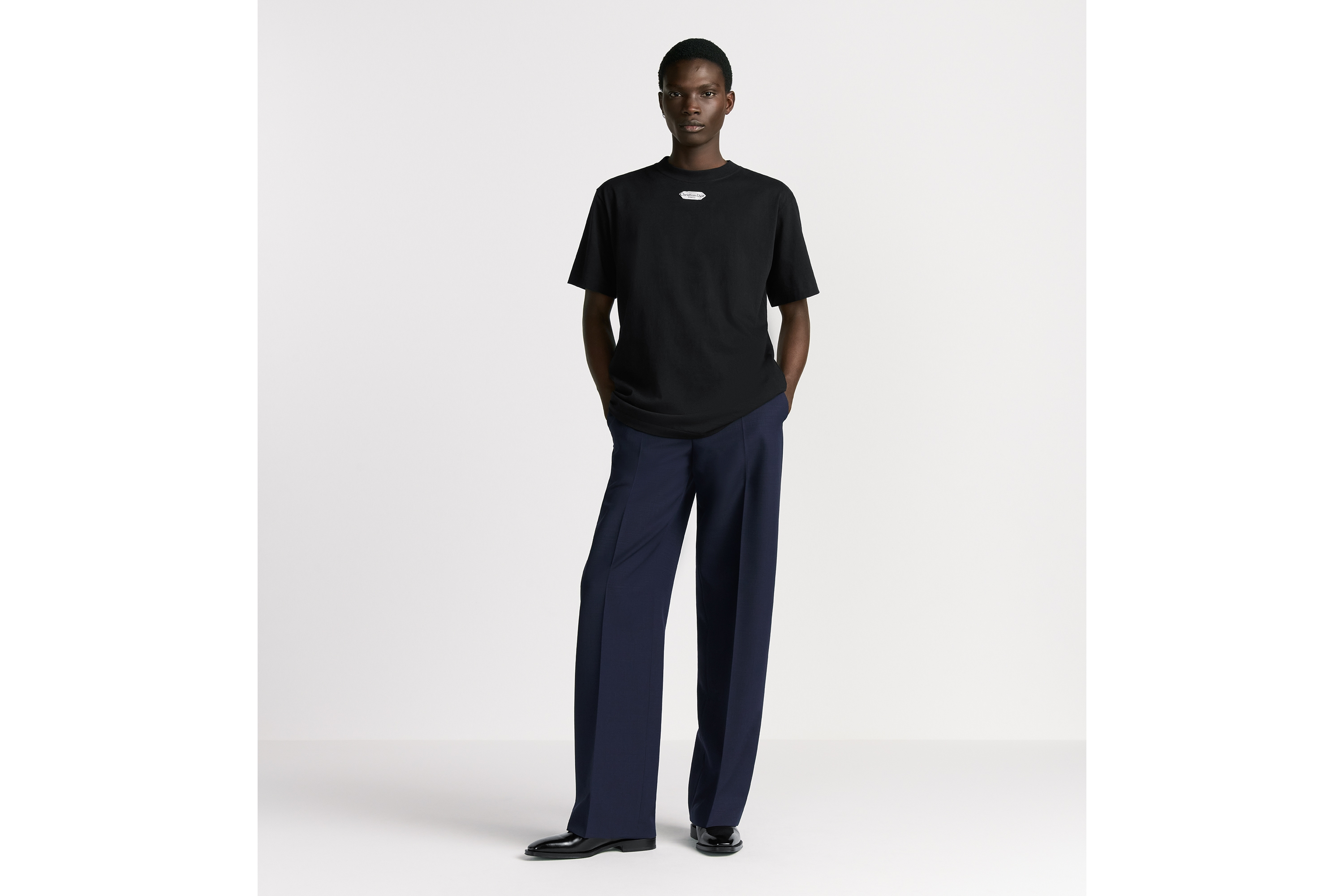 宽松长裤 海军蓝色绵羊毛混纺面料 E08