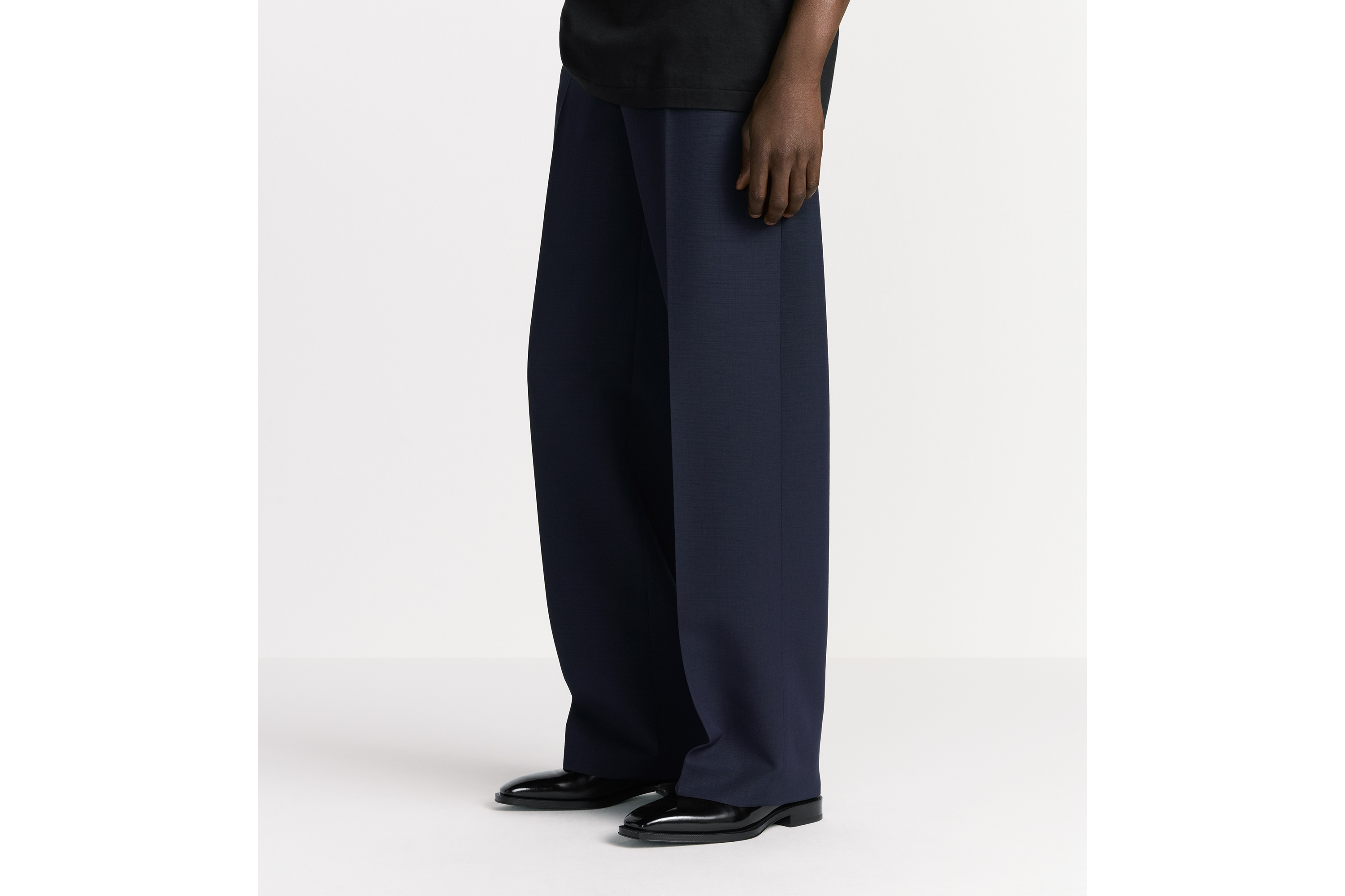 宽松长裤 海军蓝色绵羊毛混纺面料 E13