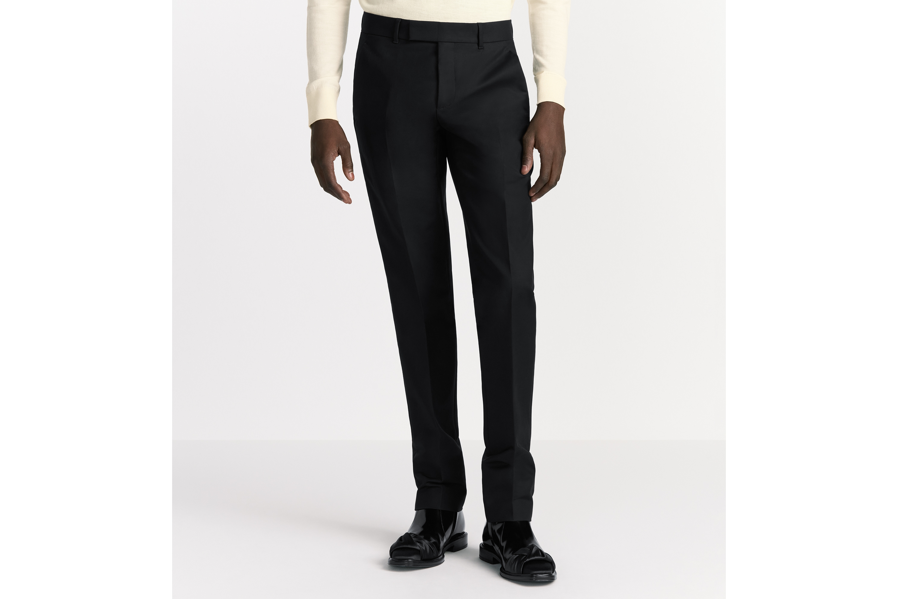 精裁斜纹布裤 黑色双面棉质混纺缎面面料 E13