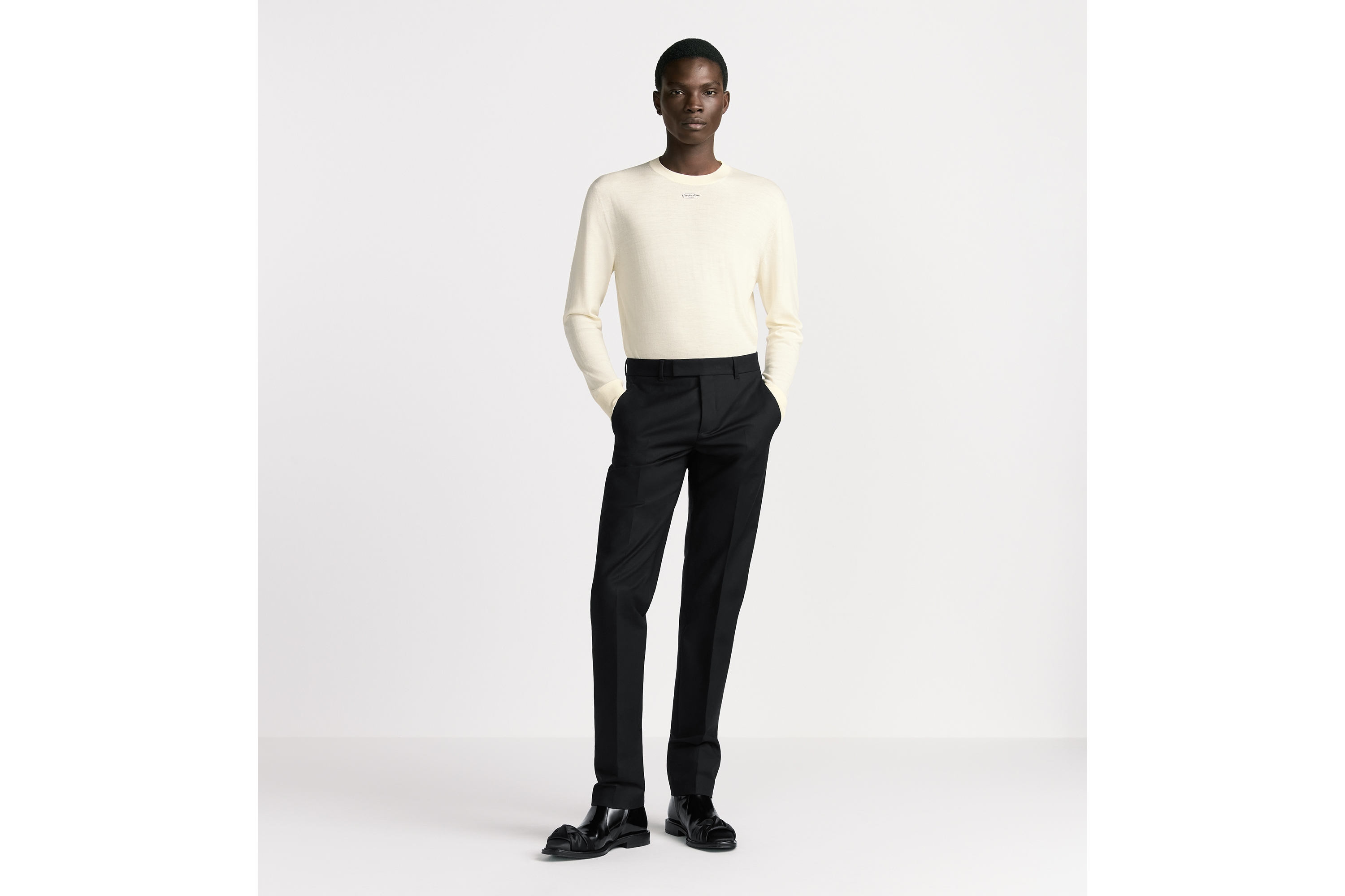 精裁斜纹布裤 黑色双面棉质混纺缎面面料 E14