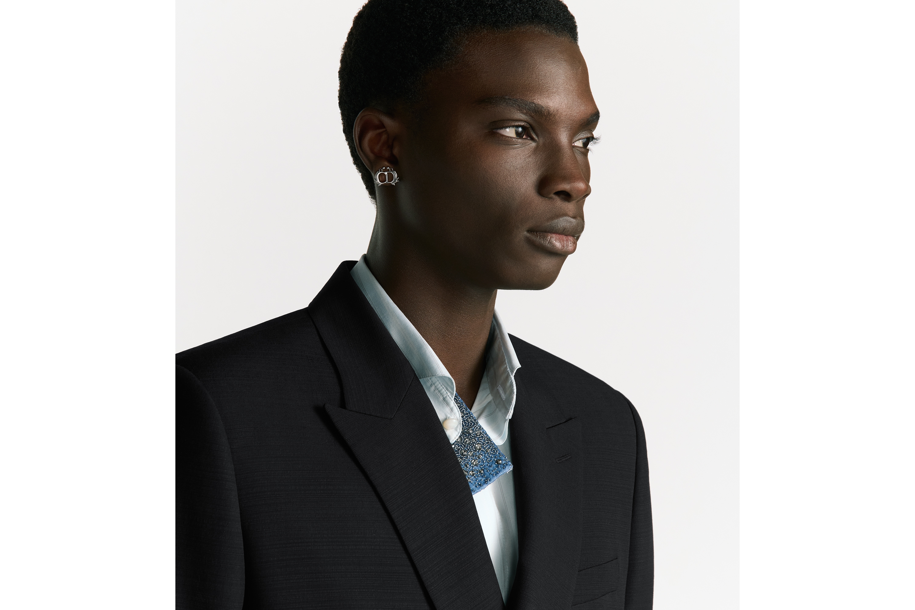 斜襟单西 黑色绵羊毛混纺面料 E04