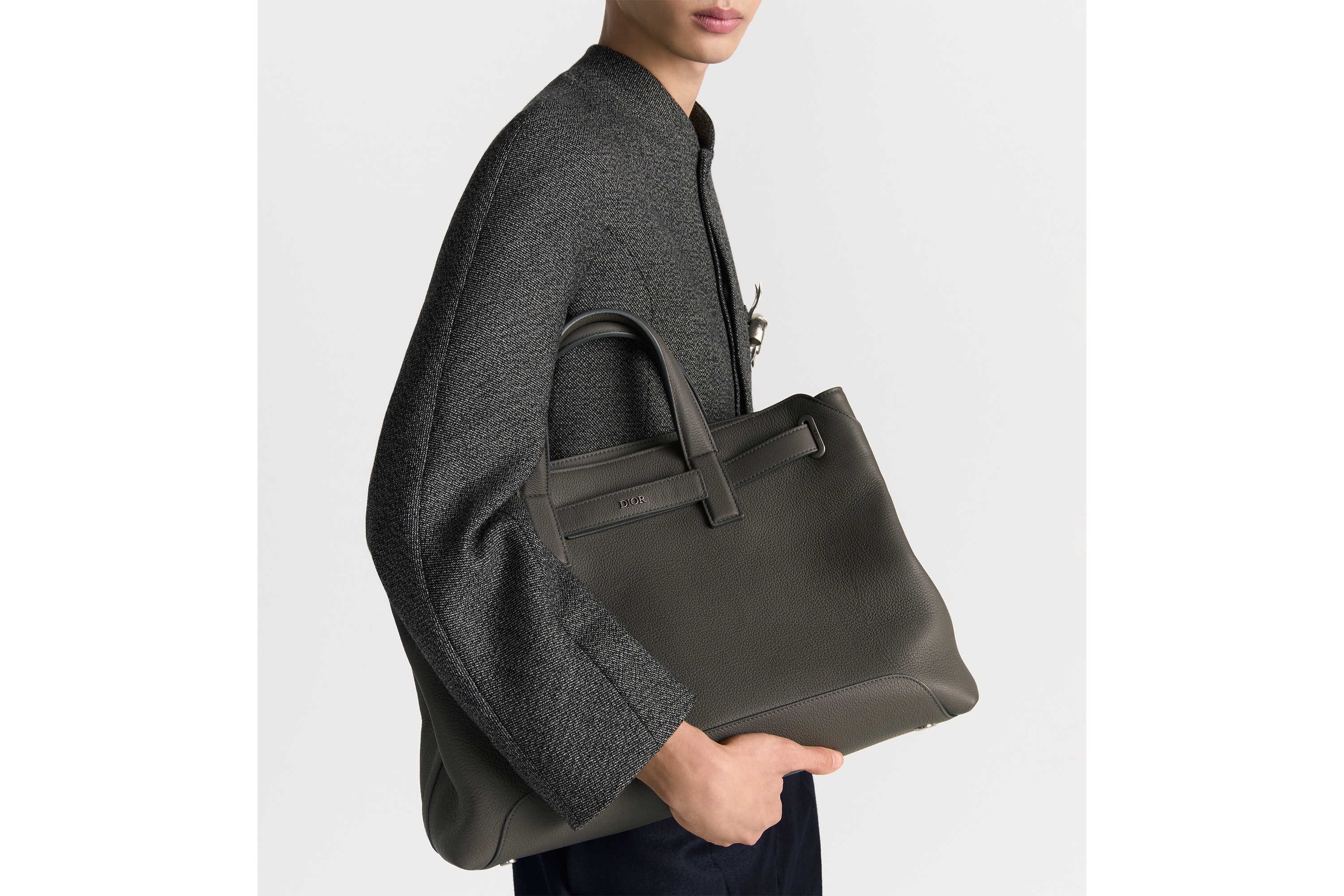 中号 Dior Normandie 手袋 灰色 Dior Icons 牛皮革 E19