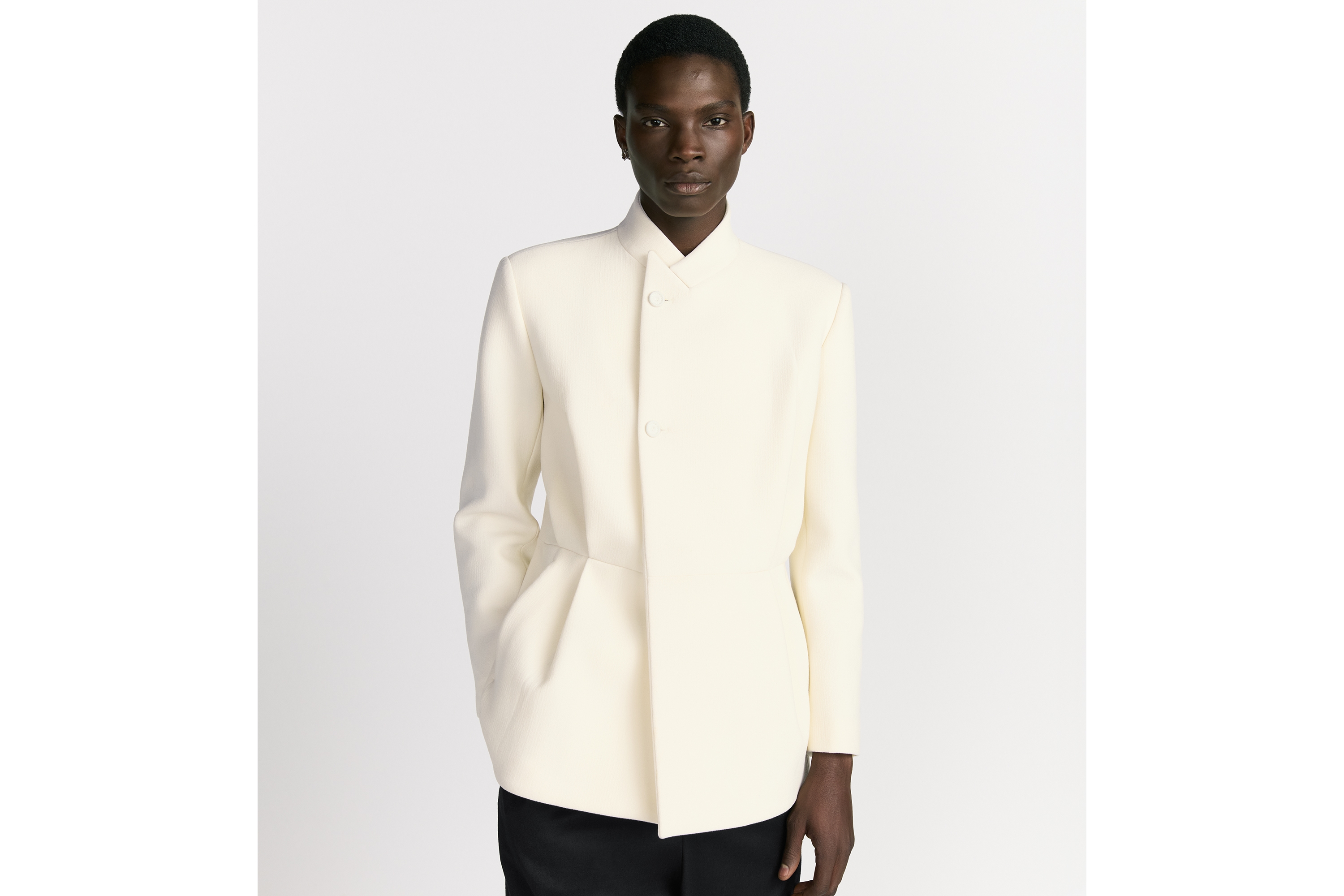 经典西装外套 米白色绵羊毛混纺面料 E07