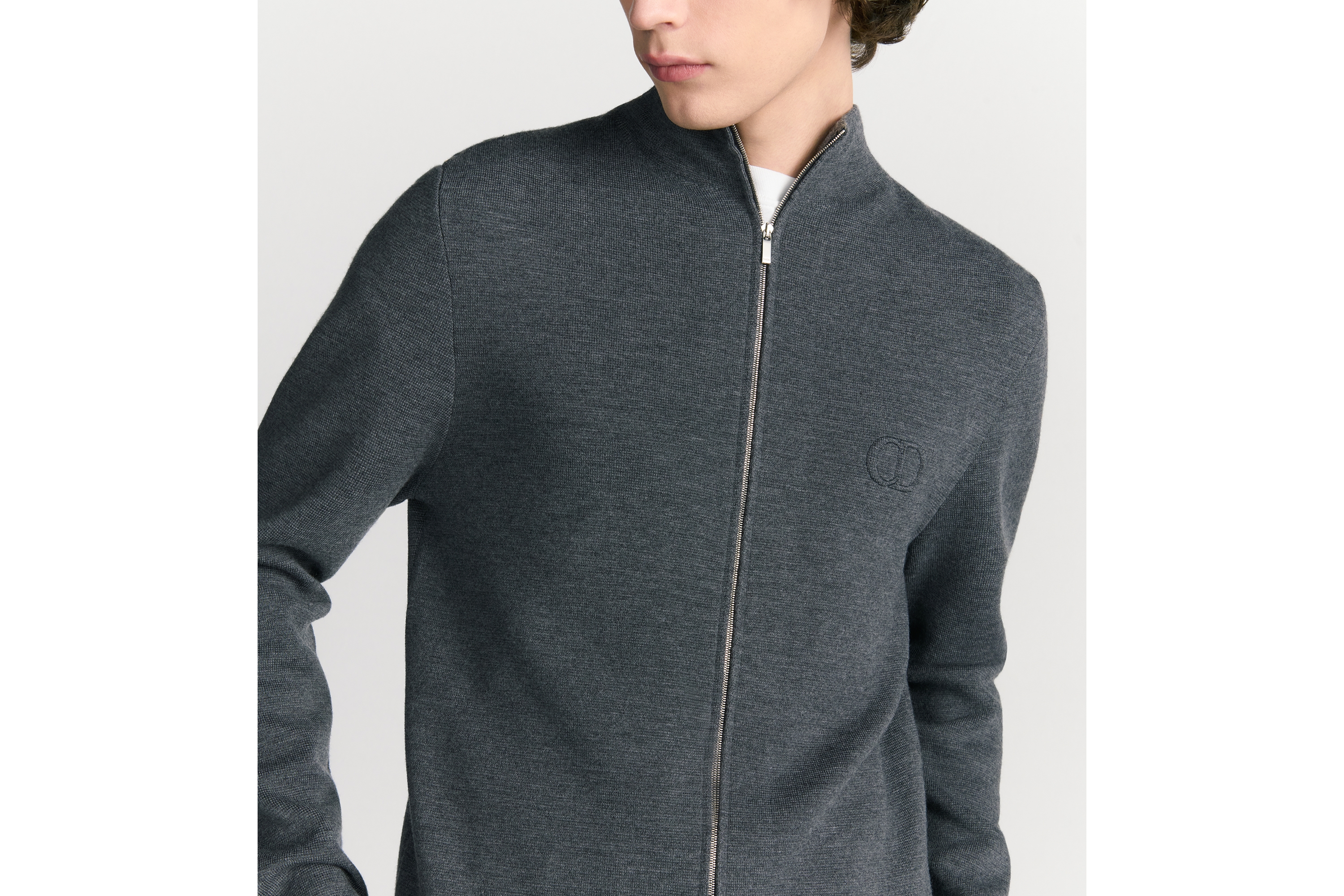 look_image_alt_prefix 拉链针织衫 灰色绵羊毛针织面料 CD Icon 刺绣 E04