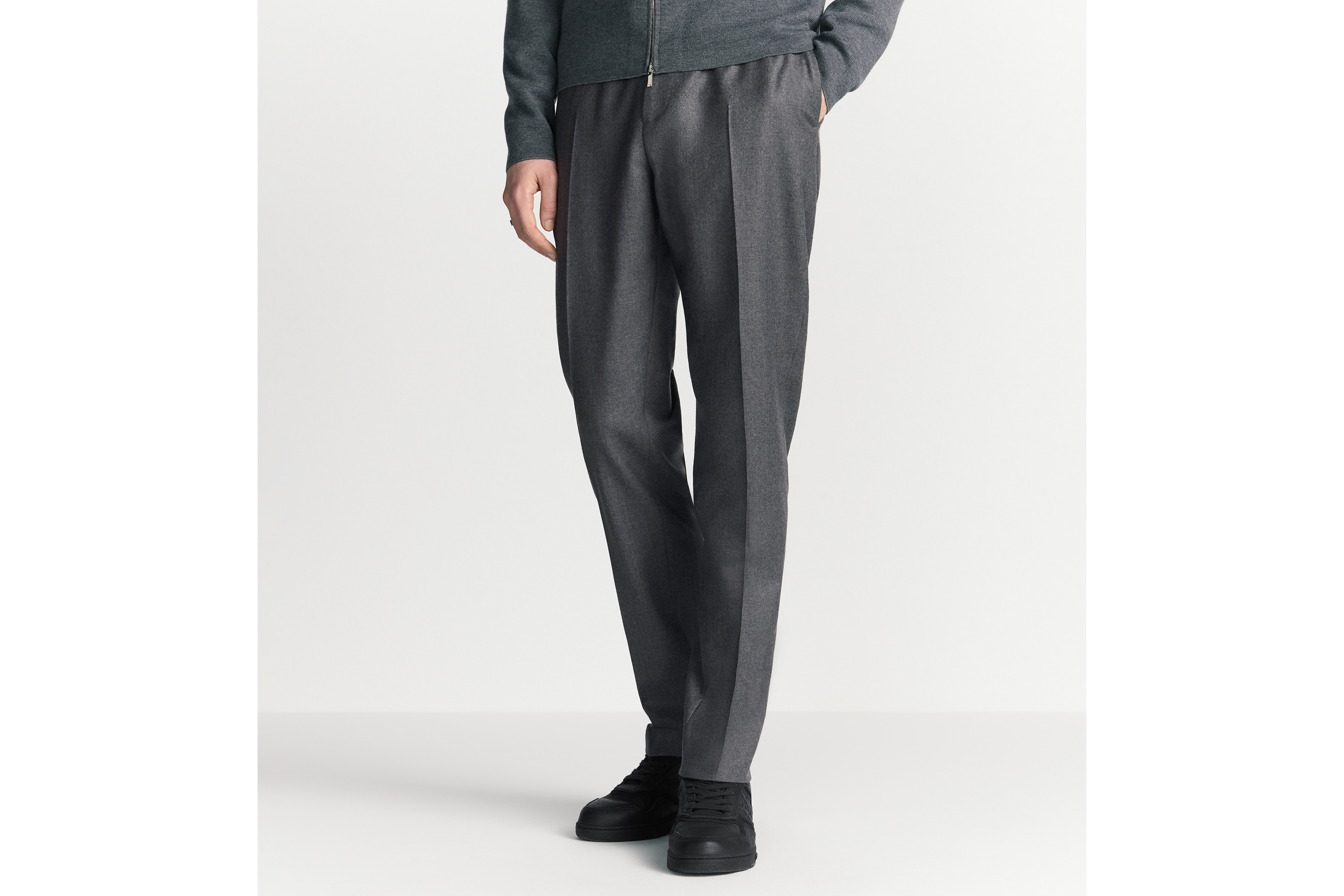 精裁长裤 煤灰色绵羊毛法兰绒面料 E13