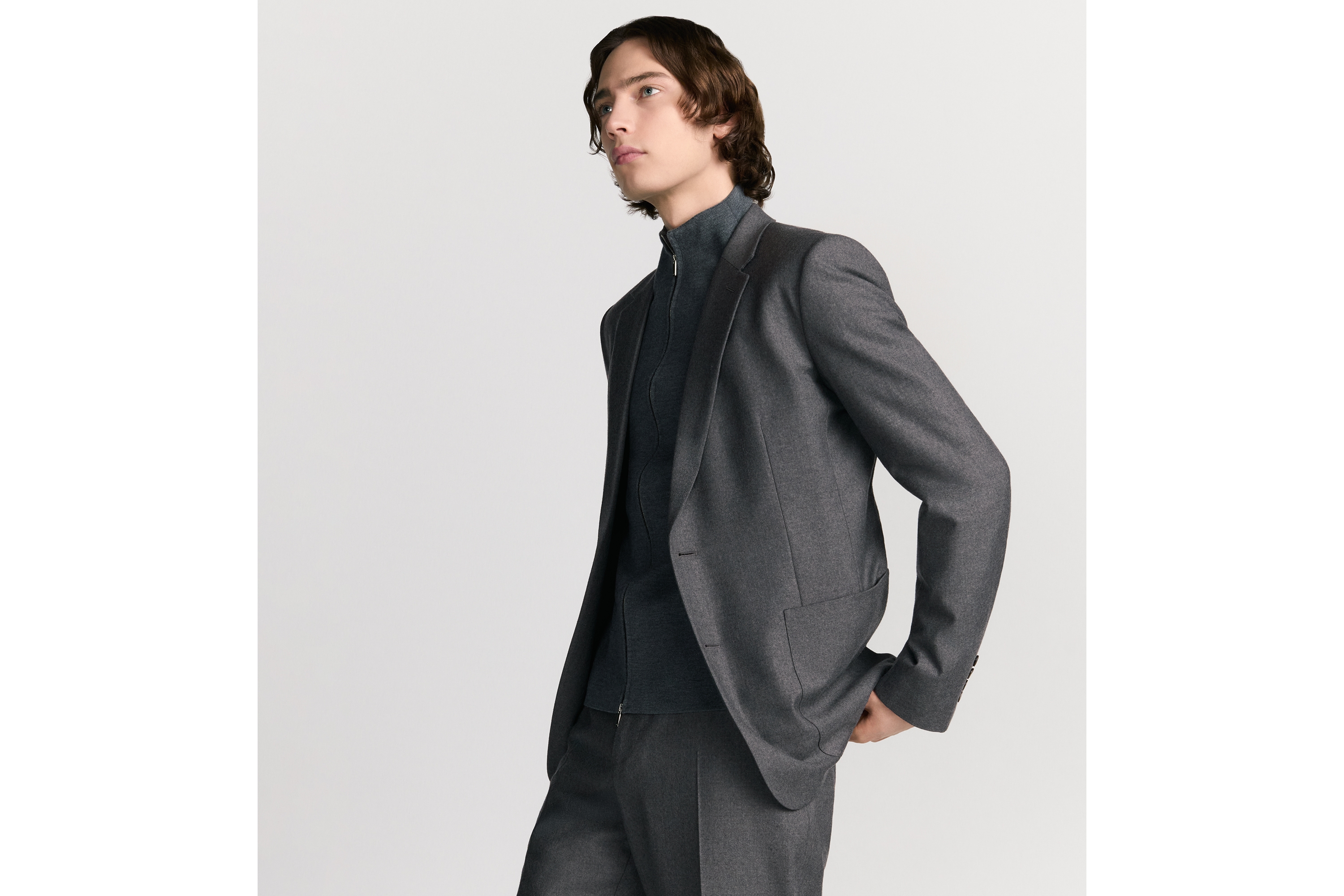 单西 灰色绵羊毛法兰绒面料 Oblique 印花内部 E19