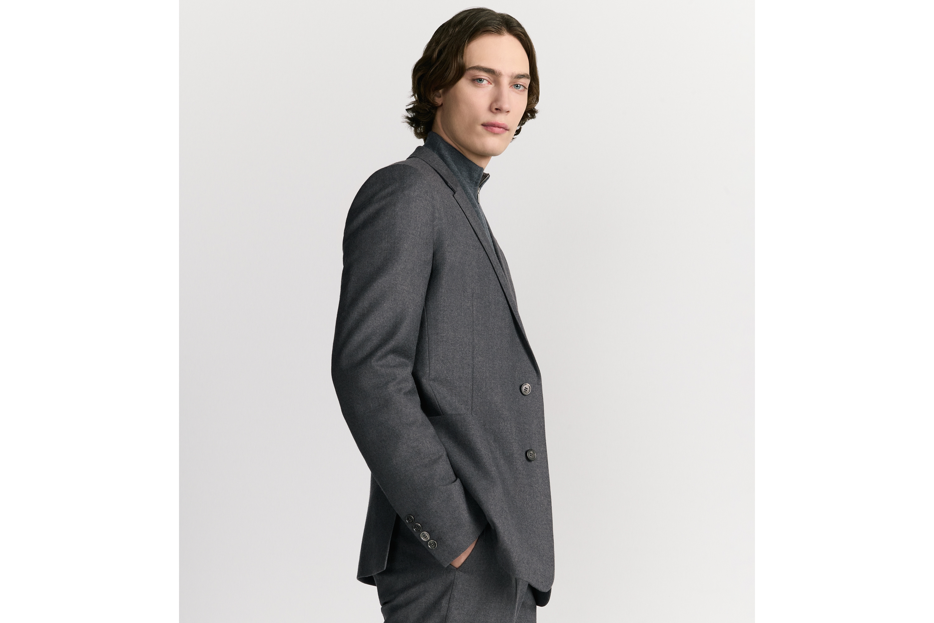 look_image_alt_prefix 单西 灰色绵羊毛法兰绒面料 Oblique 印花内部 E21