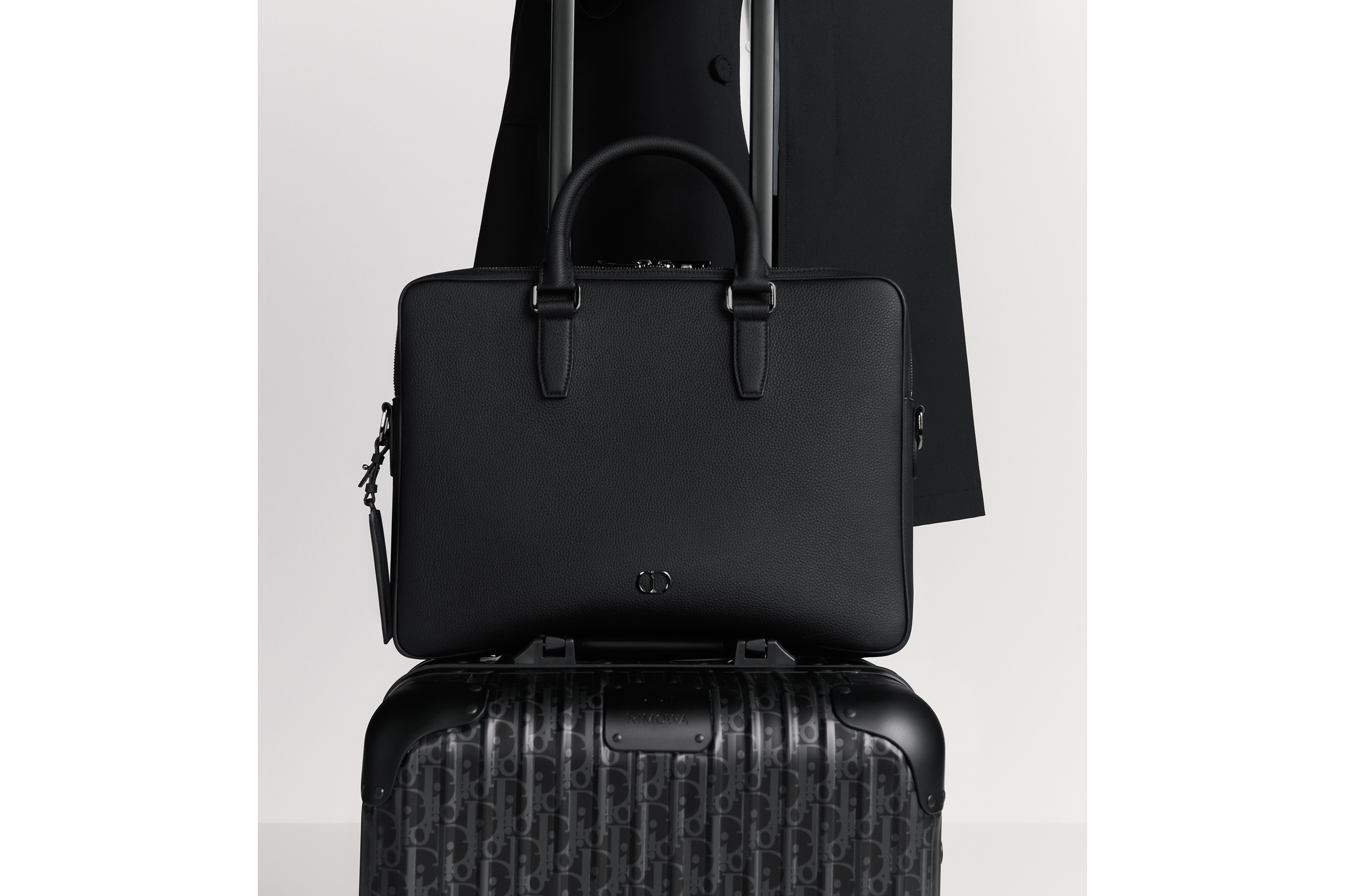 CD Icon 拉链公文包 黑色哑光粒面牛皮革 E19