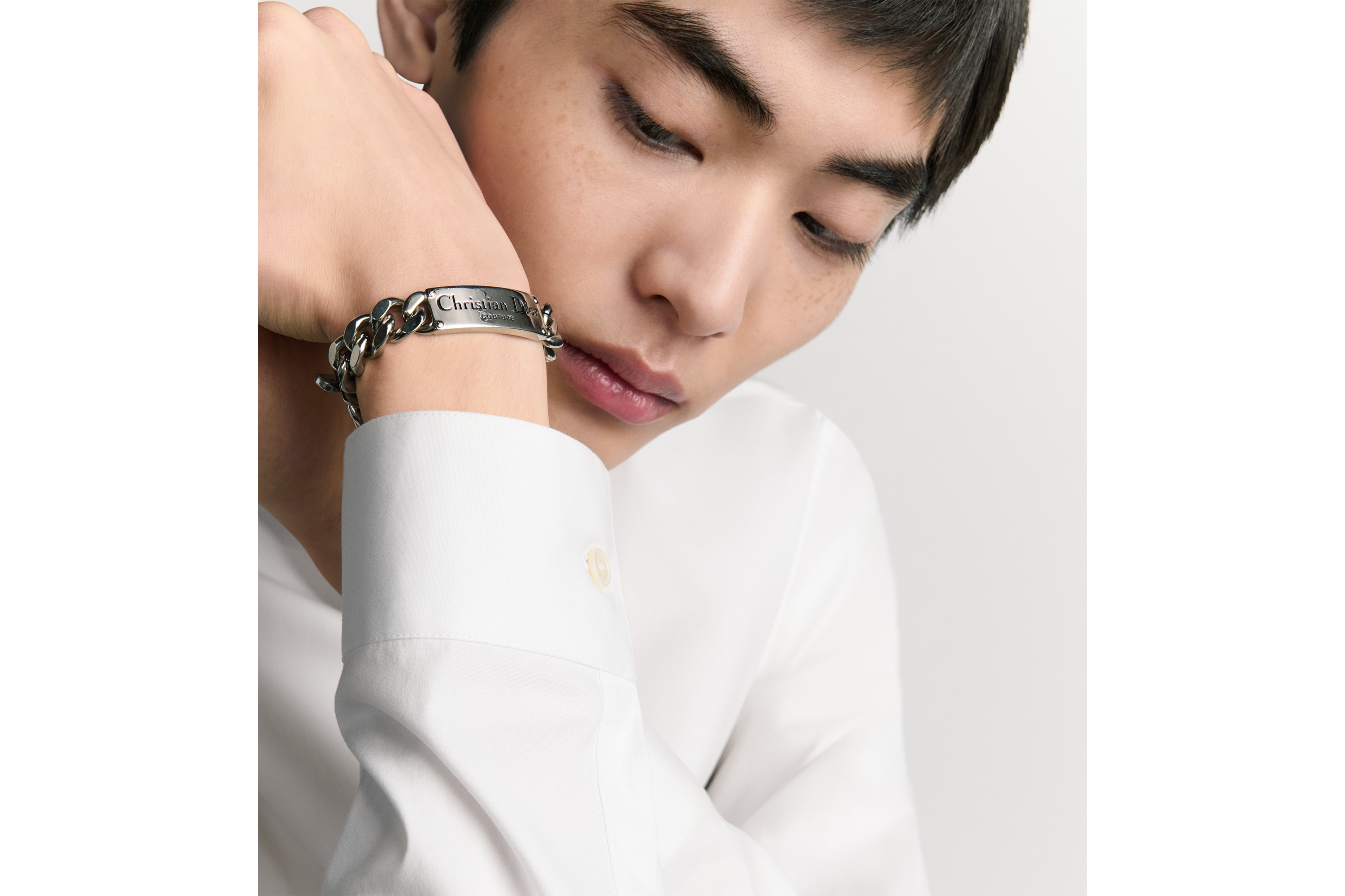 链环手链 银色饰面铜合金 Christian Dior Couture 标志 E39