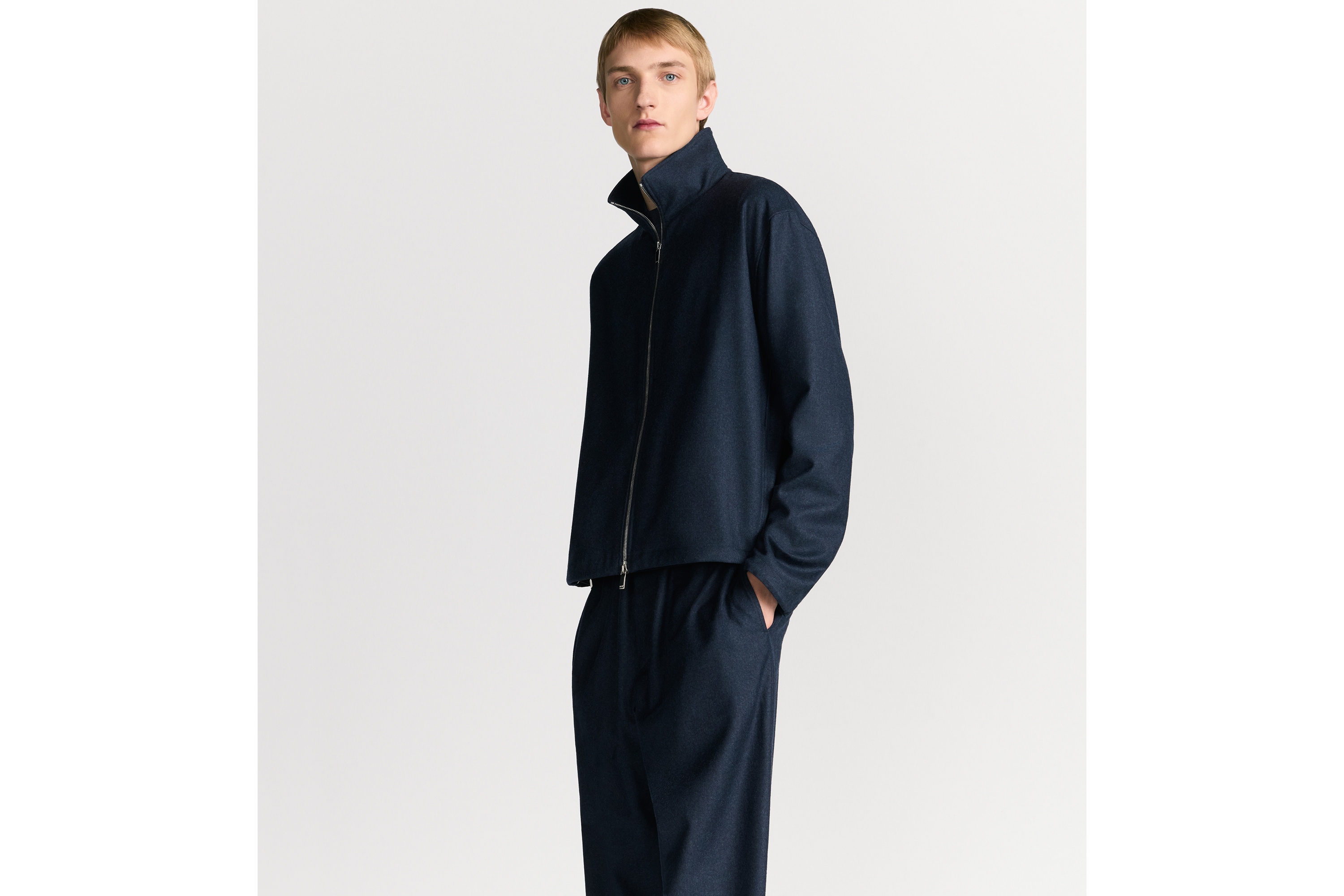 拉链衬衫 蓝色绵羊毛法兰绒面料 Oblique 印花内部 E01