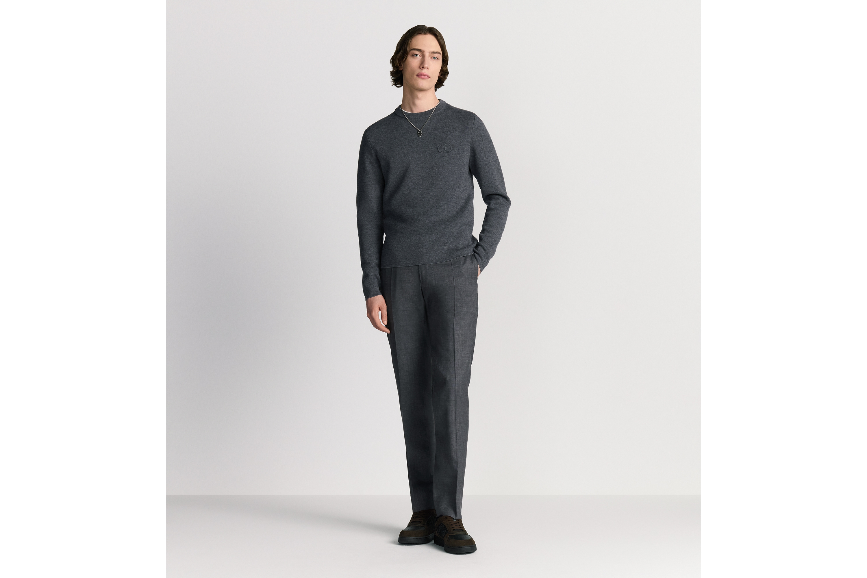 针织衫 灰色绵羊毛针织面料 CD Icon 刺绣 E08