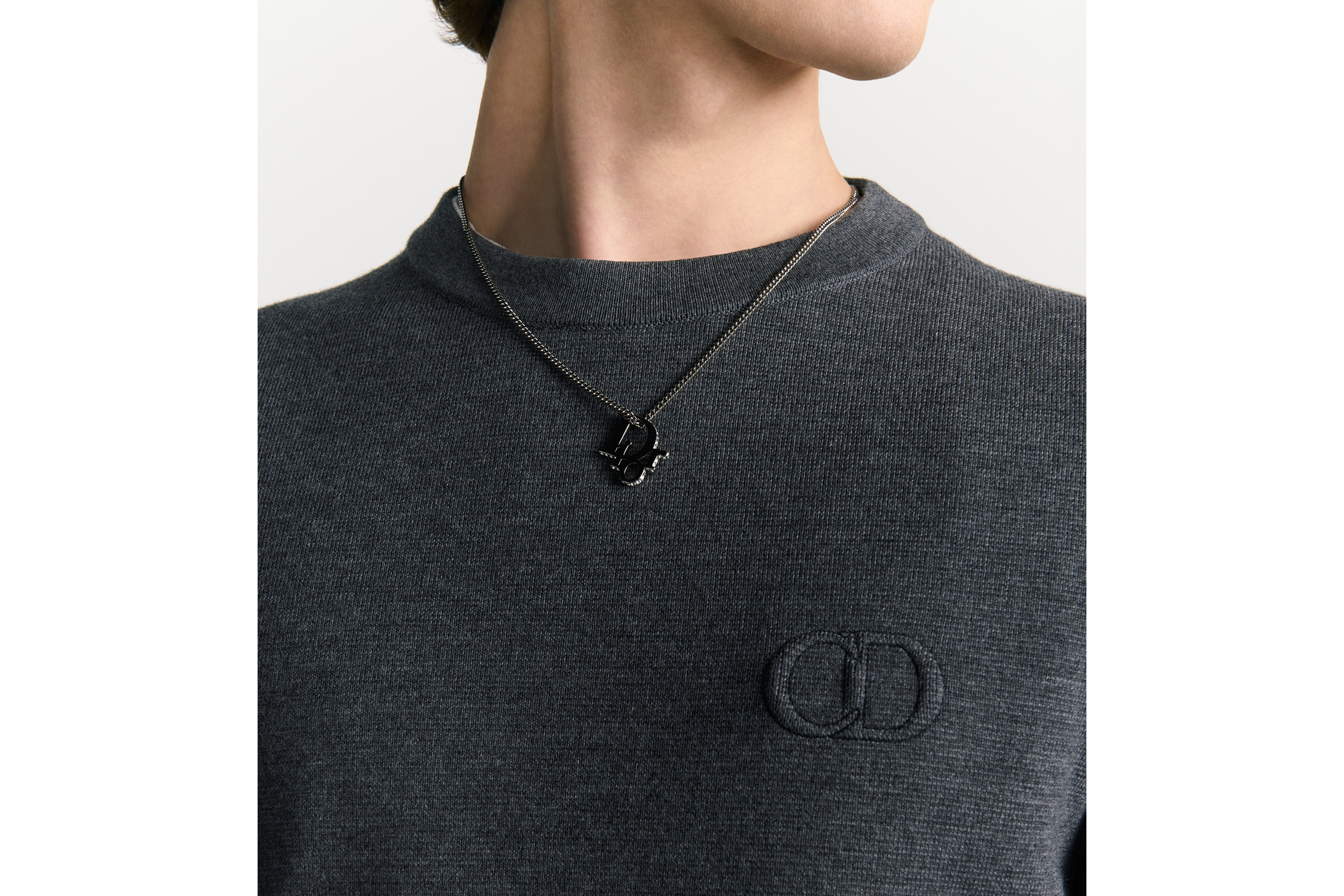 针织衫 灰色绵羊毛针织面料 CD Icon 刺绣 E10