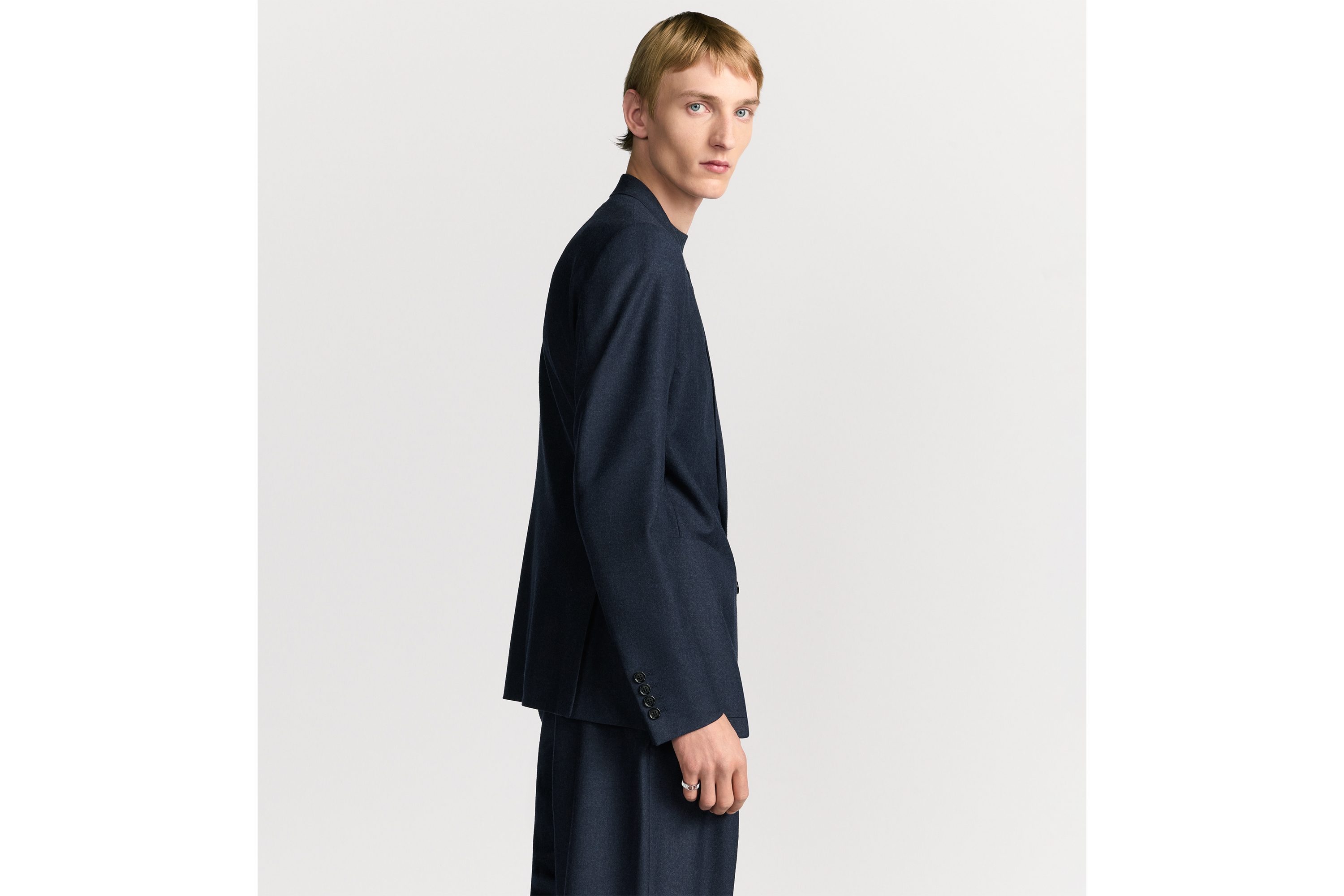 单西 蓝色绵羊毛法兰绒面料 Oblique 印花内部 E07