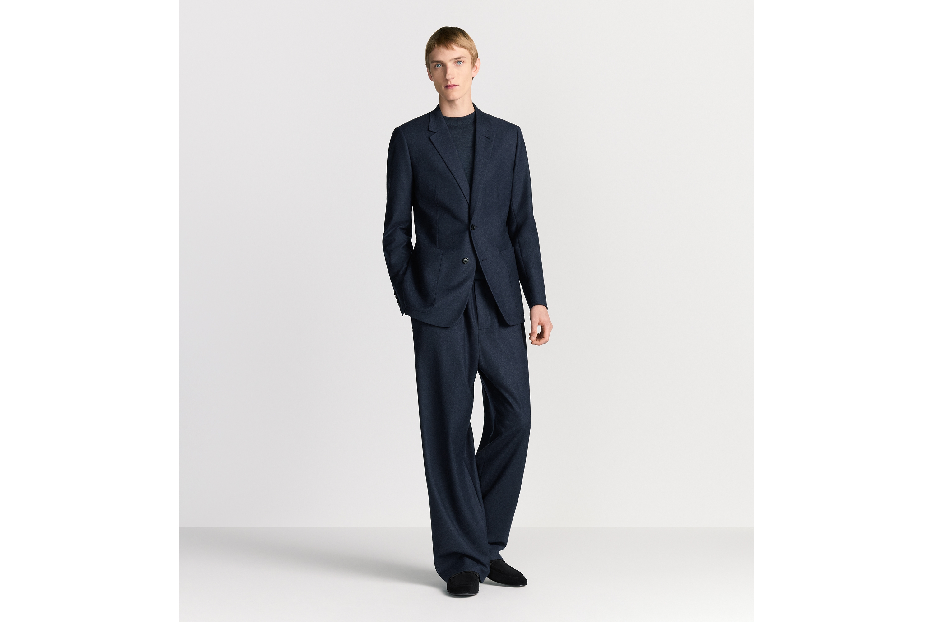 单西 蓝色绵羊毛法兰绒面料 Oblique 印花内部 E08