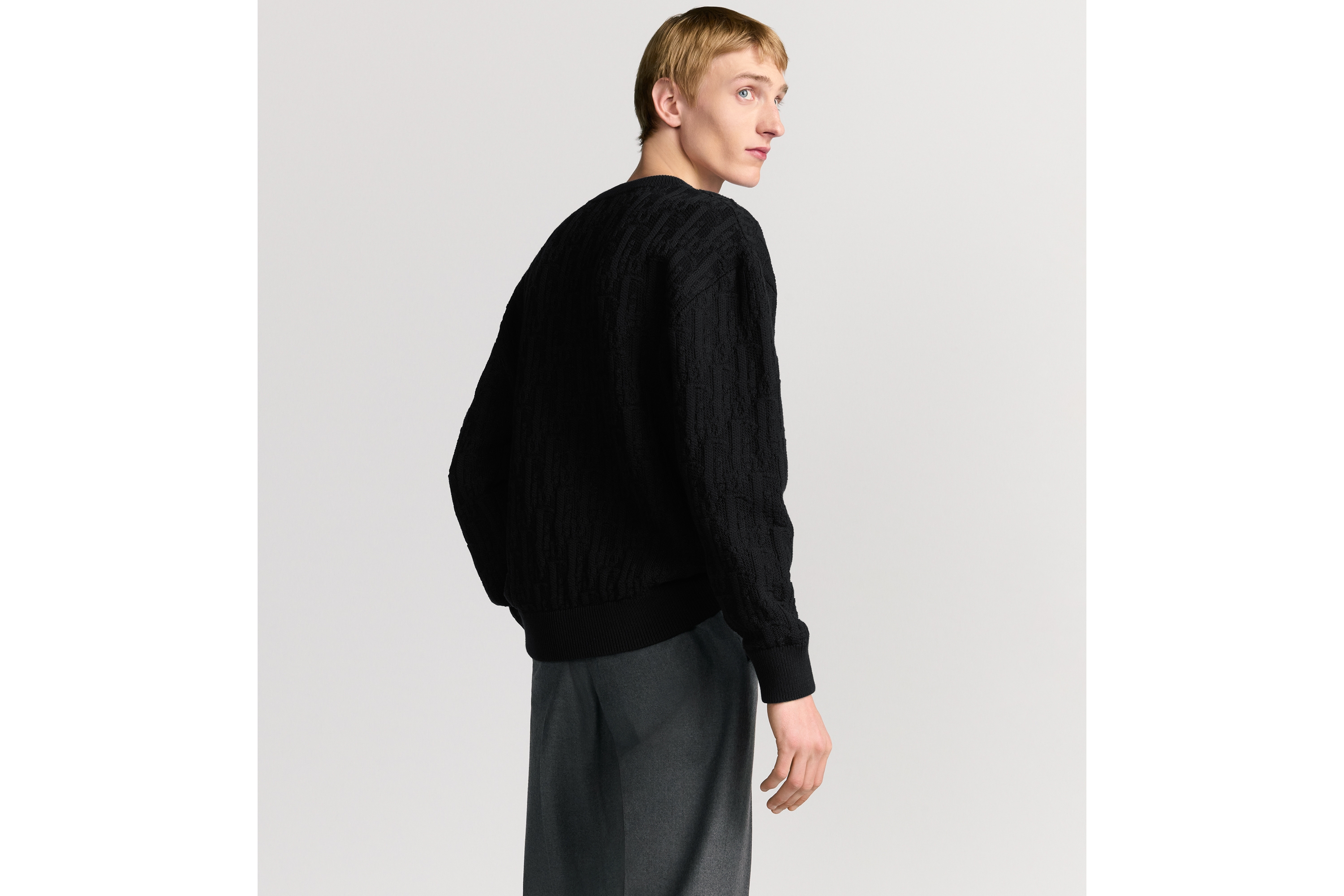 针织衫 黑色棉质混纺提花面料 Oblique 印花 E03