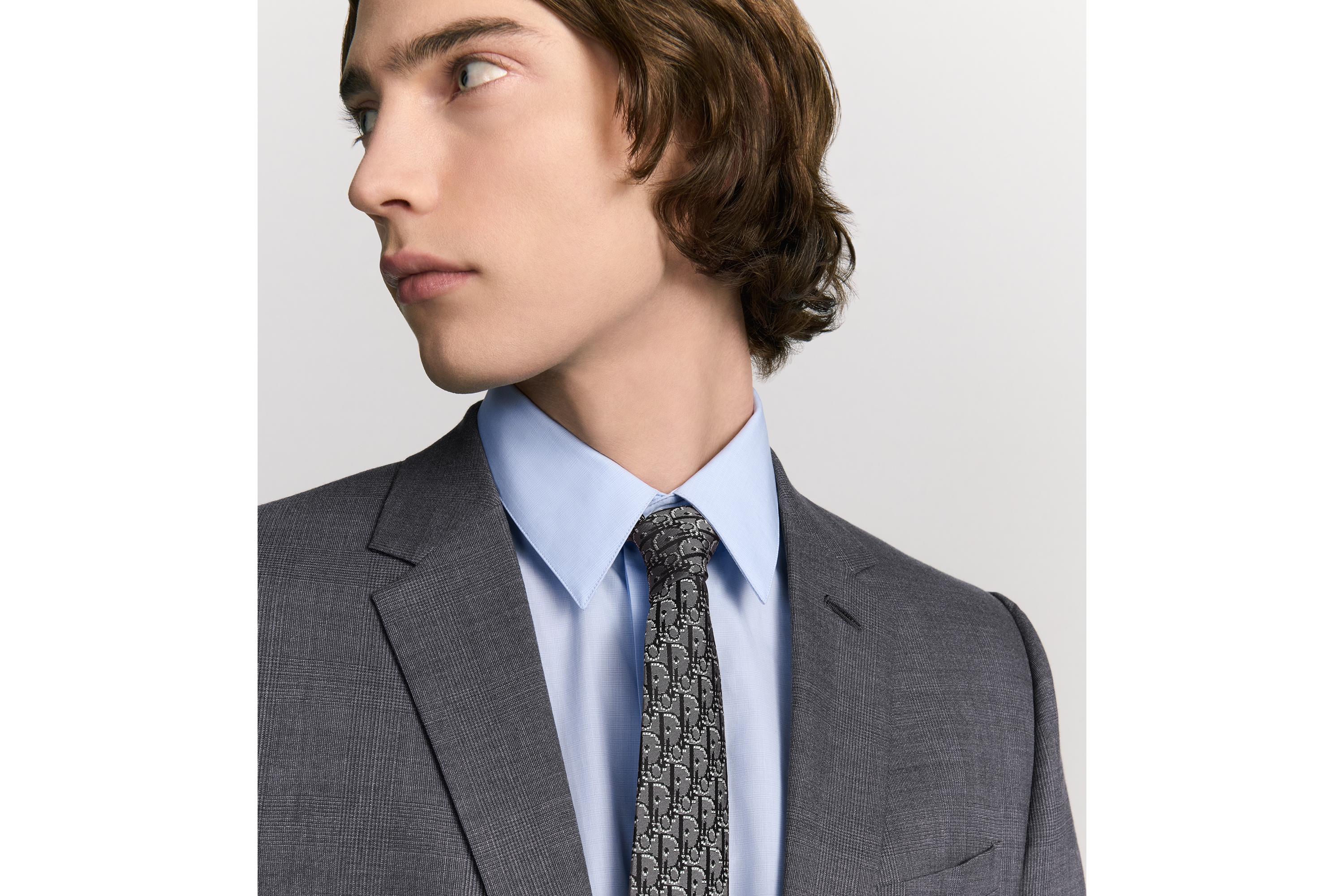 经典西装 灰色绵羊毛和亚麻混纺面料 E04