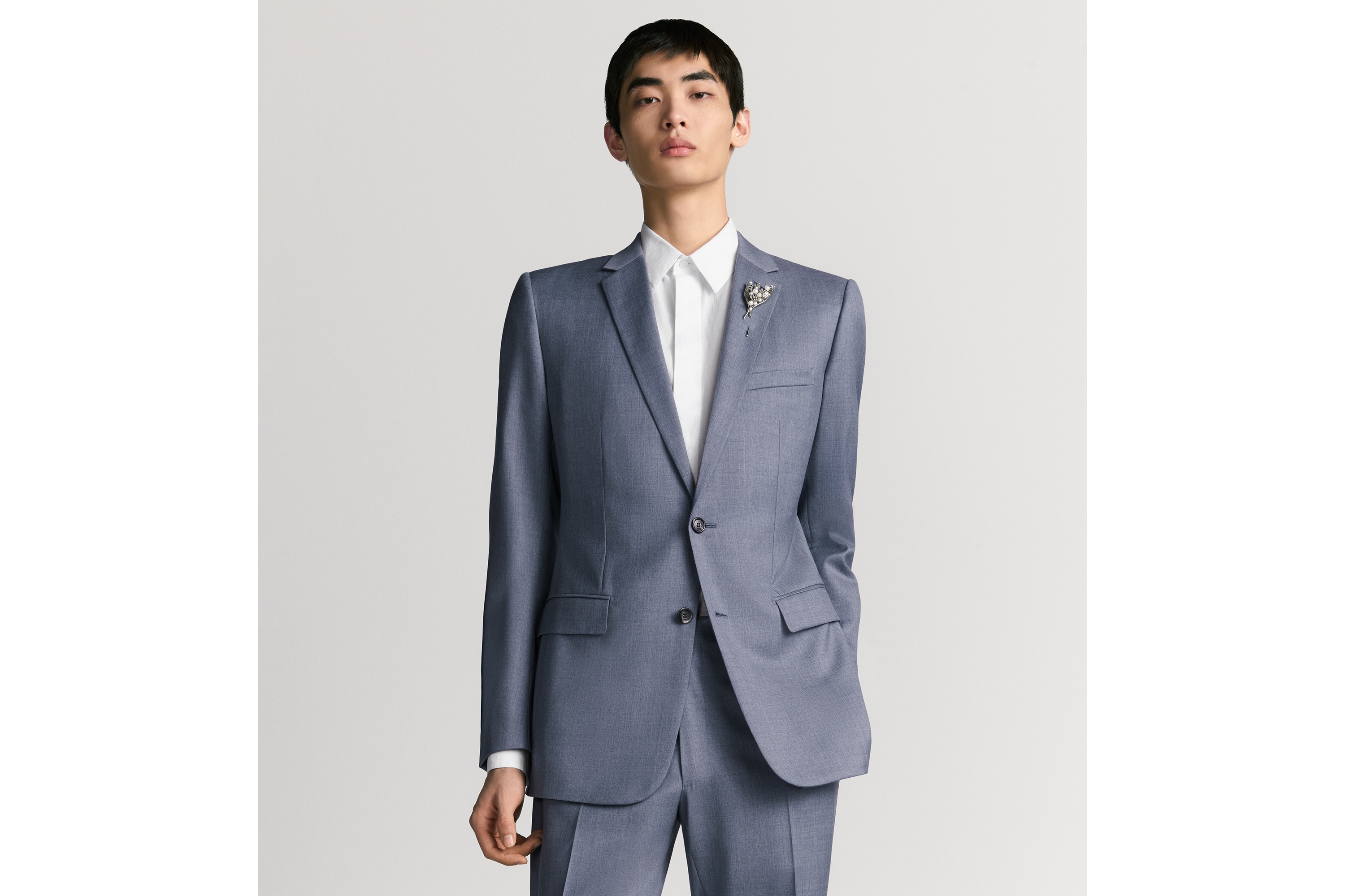 经典西装 蓝色绵羊毛格纹布 E01