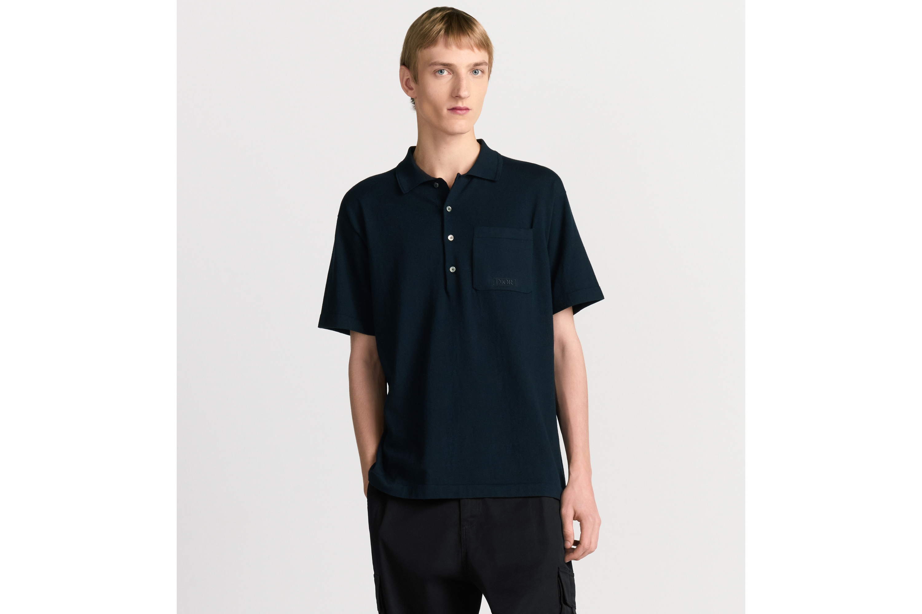 Dior Icons Polo 衫 海军蓝色棉质混纺平纹针织面料 E07