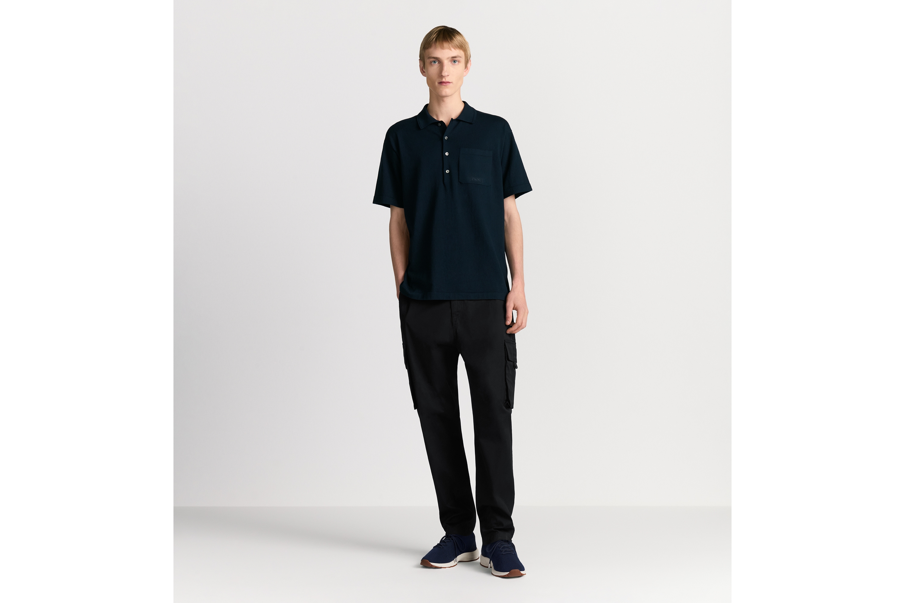 Dior Icons Polo 衫 海军蓝色棉质混纺平纹针织面料 E08