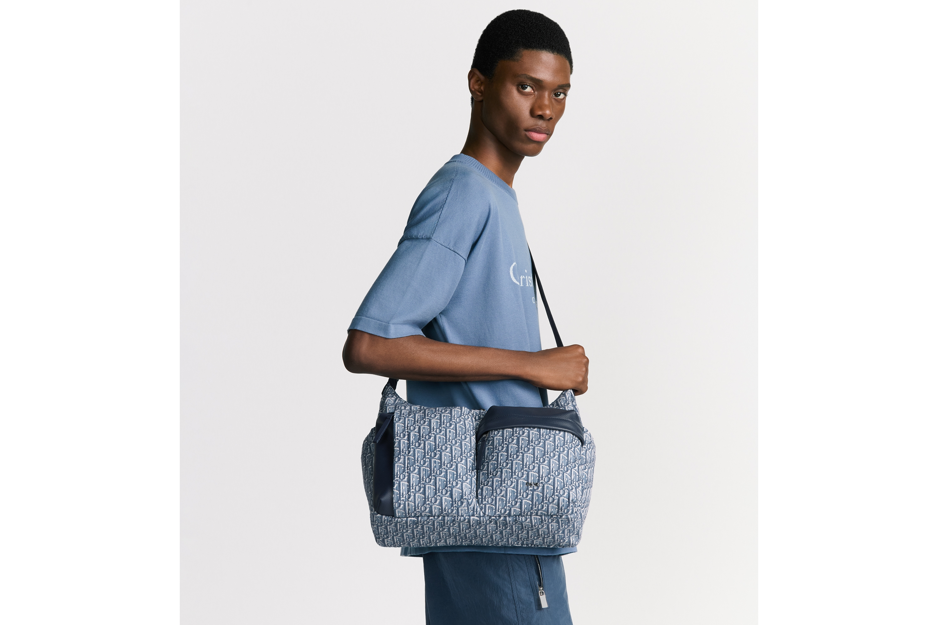 中号 Rider Soft 水饺包 蓝色 Oblique 印花面料和蓝色粒面牛皮革 E19