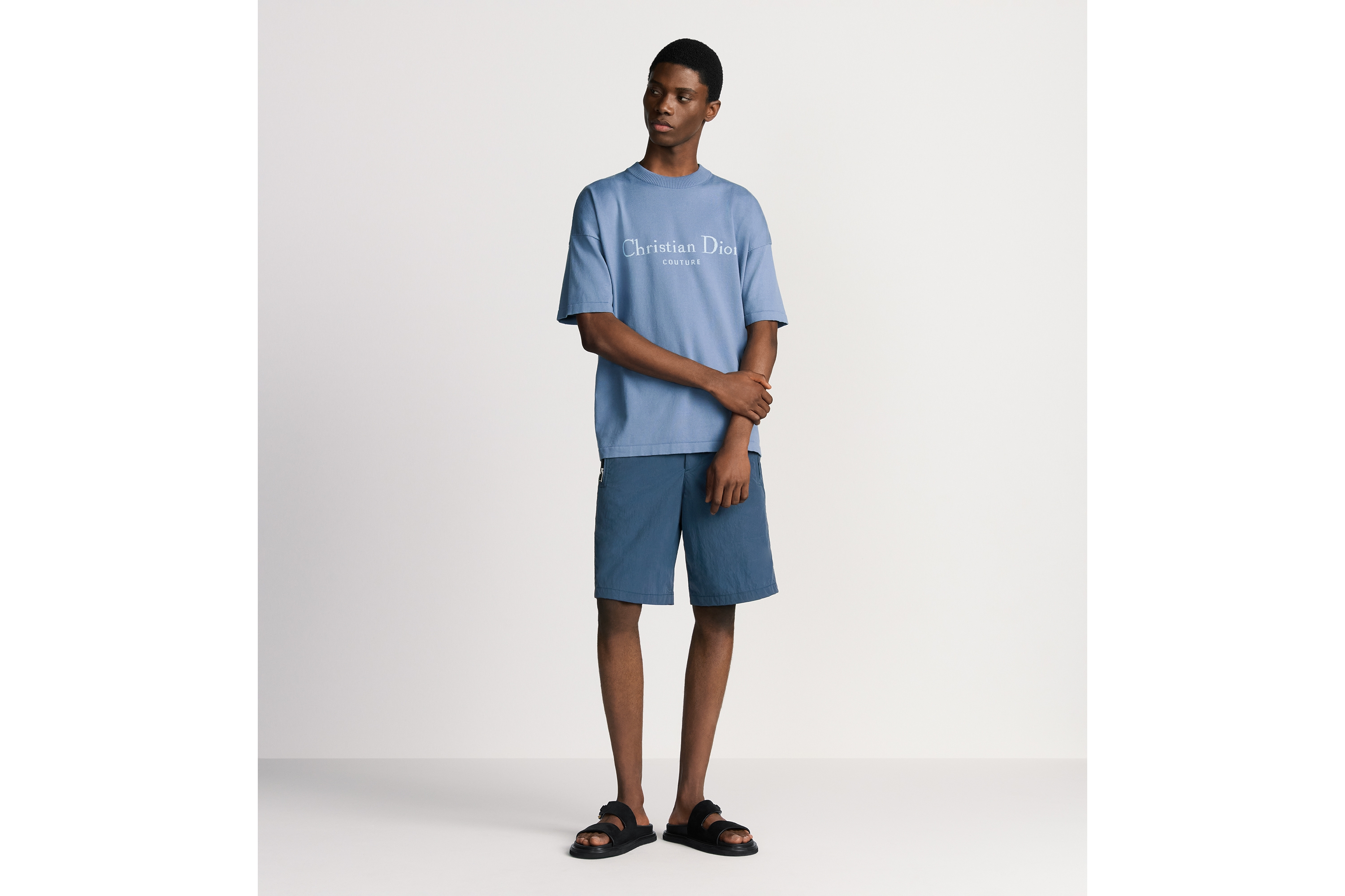 宽松版型 T 恤 蓝色棉质针织面料 Christian Dior Couture 标志 E08