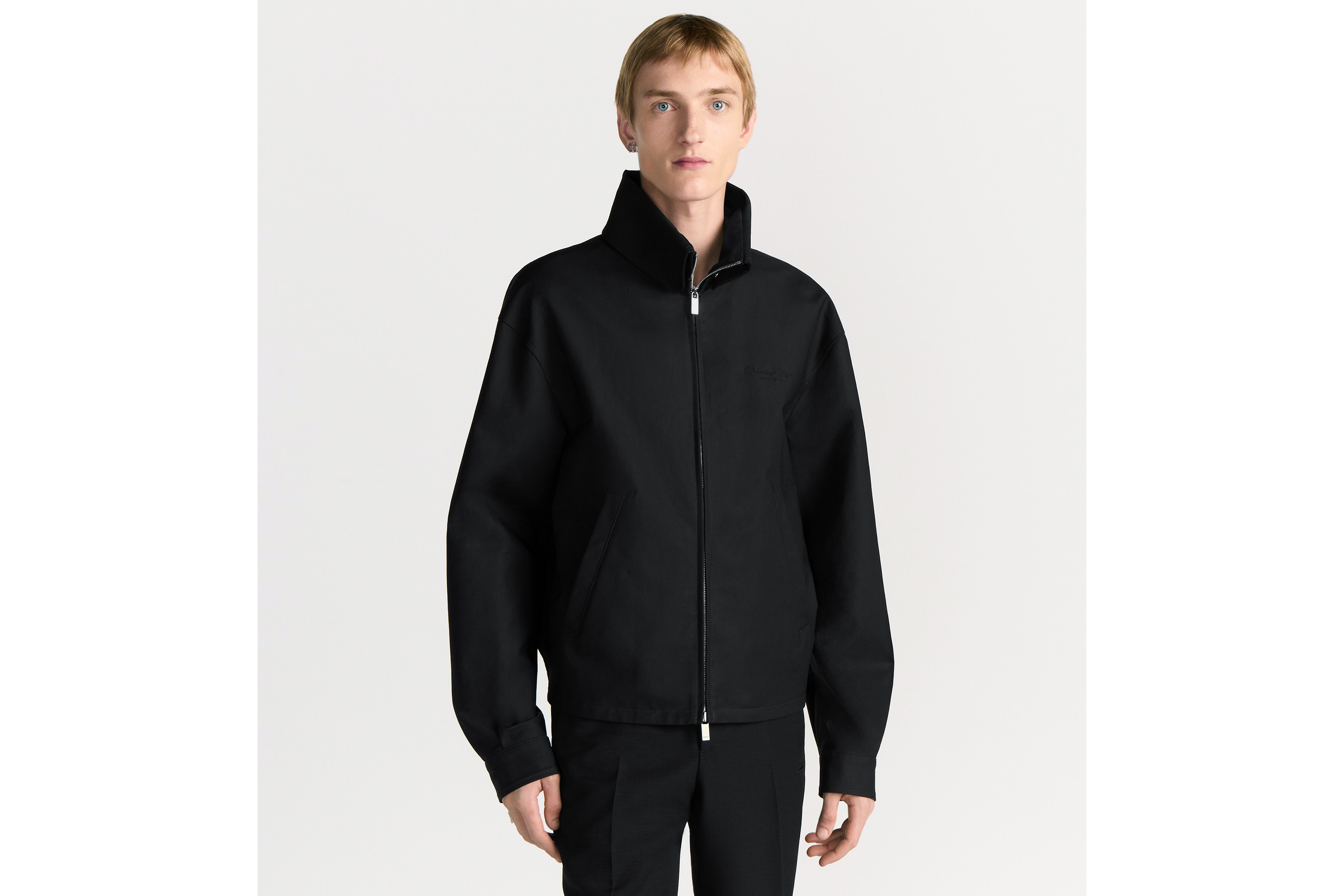 短夹克 黑色双面棉质混纺缎面 Christian Dior Couture 刺绣 E07