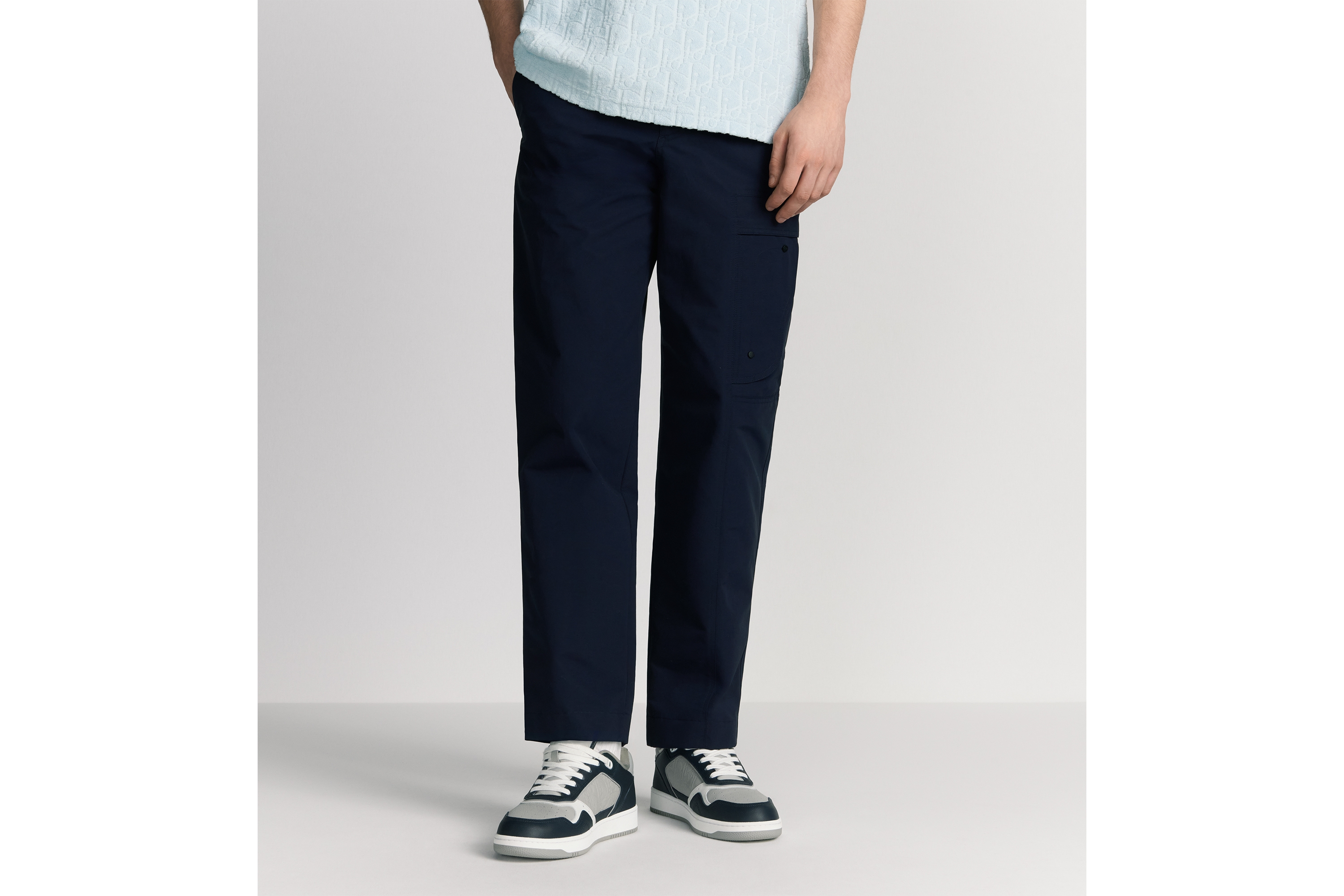 工装裤 海军蓝色棉质混纺粗横棱纹织物搭配马鞍口袋 E13