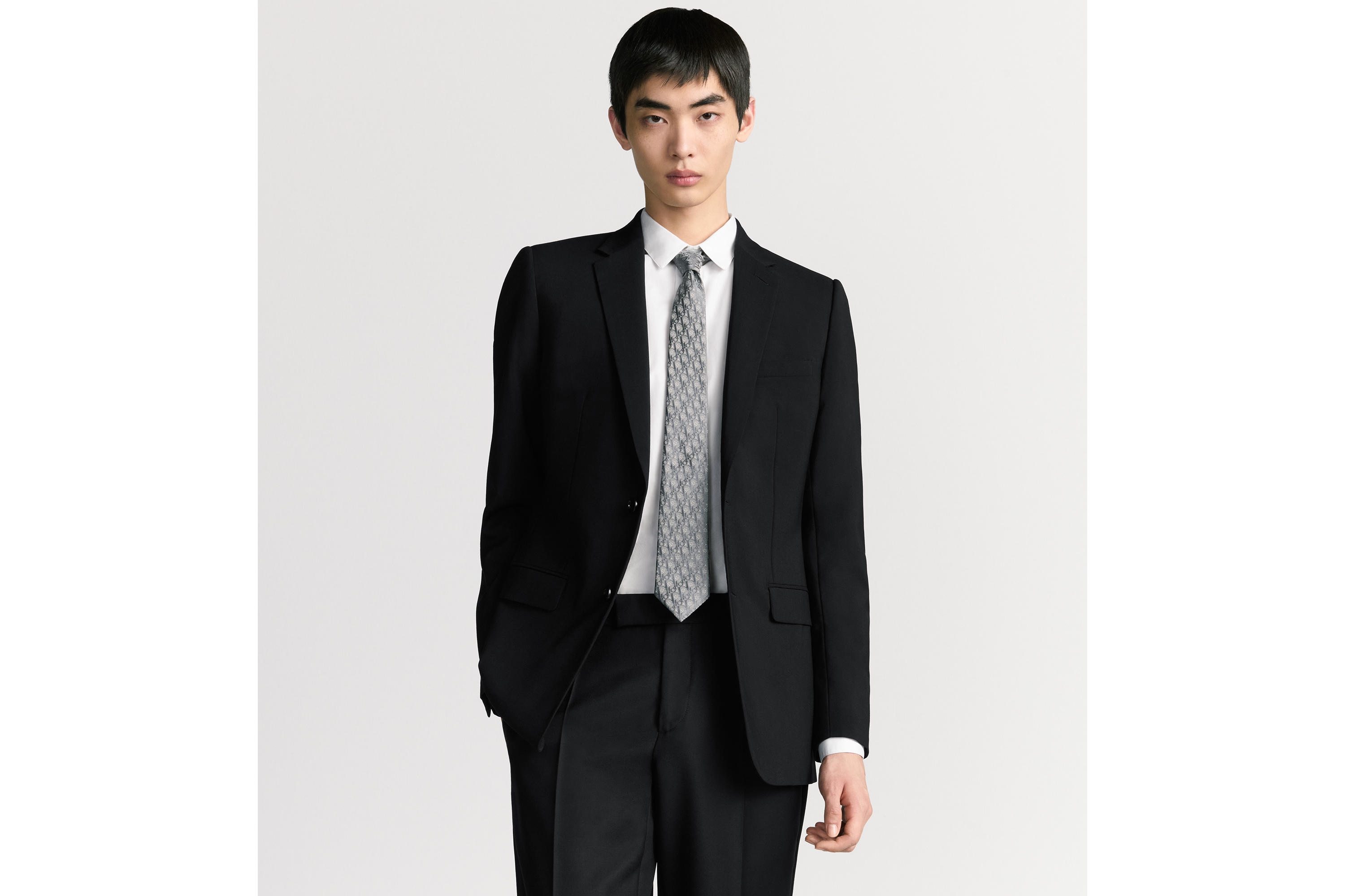 Dior 印花领带 灰色和白色桑蚕丝面料 Oblique Revival 印花 E35