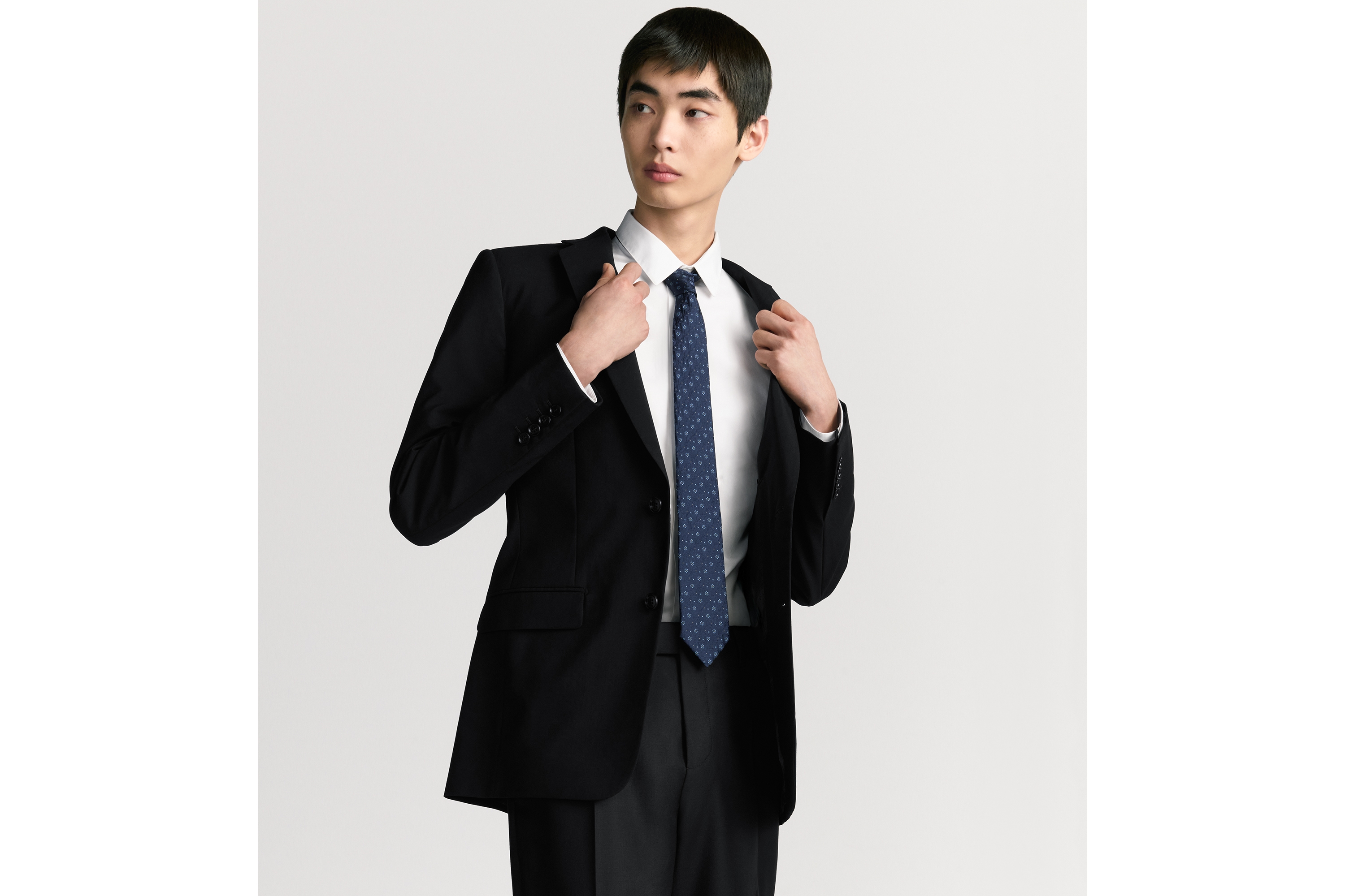 Dior 印花领带 海军蓝色和淡蓝色桑蚕丝面料 Oblique Revival 印花 E35