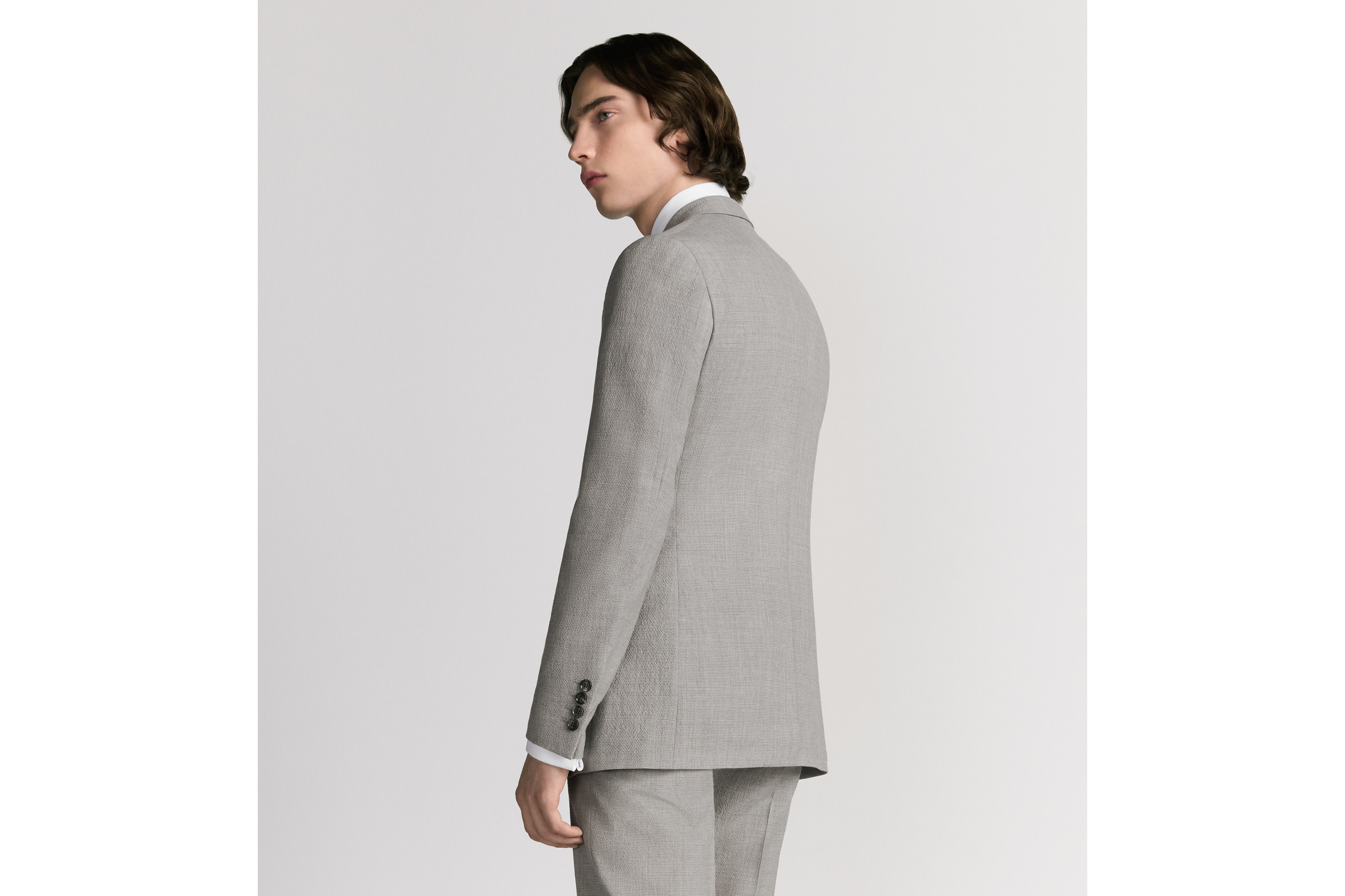 经典半衬里西装 灰色绵羊毛混纺泡泡纱面料 E03