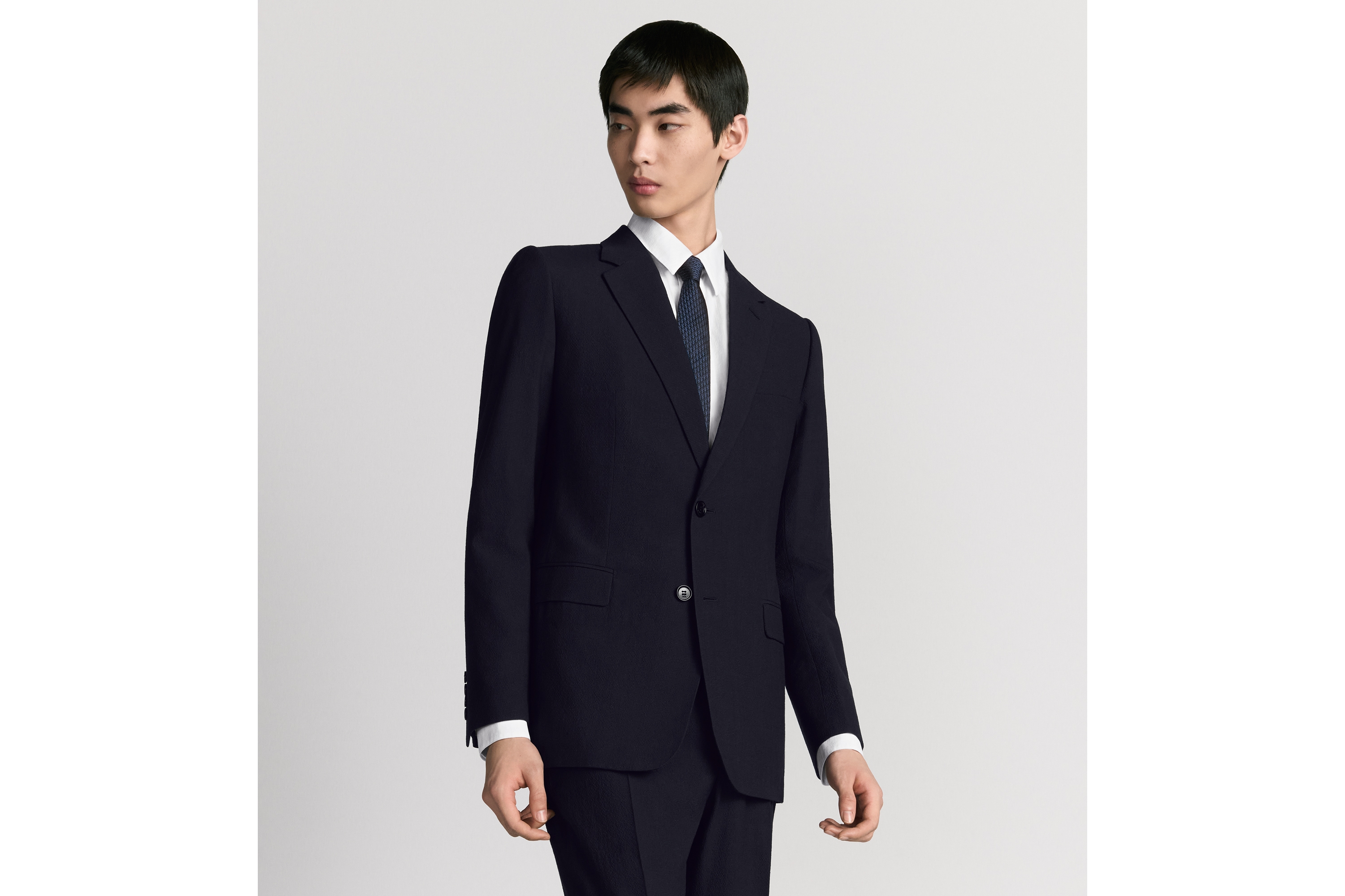 经典半衬里西装 海军蓝色绵羊毛混纺泡泡纱面料 E01