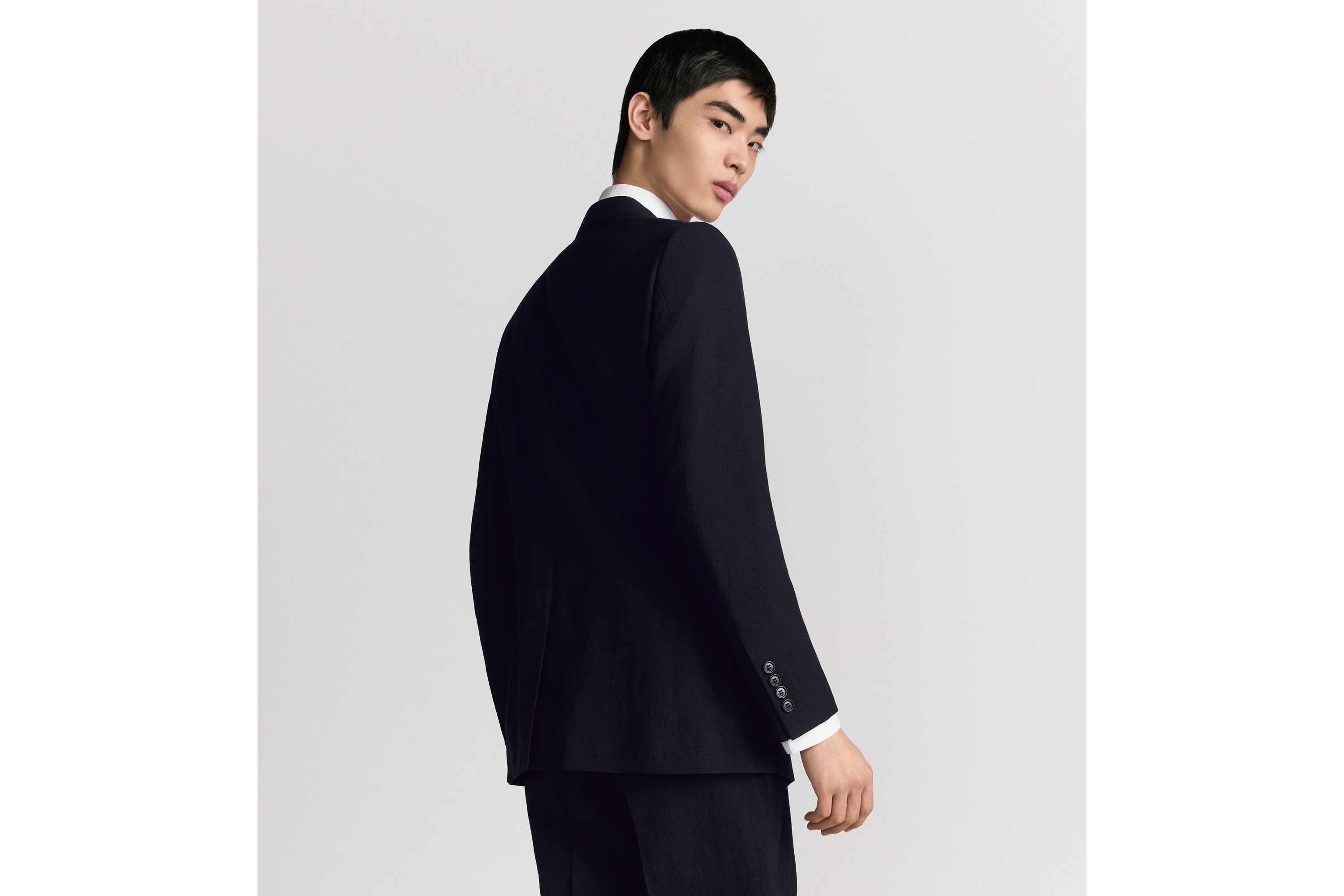 经典半衬里西装 海军蓝色绵羊毛混纺泡泡纱面料 E03