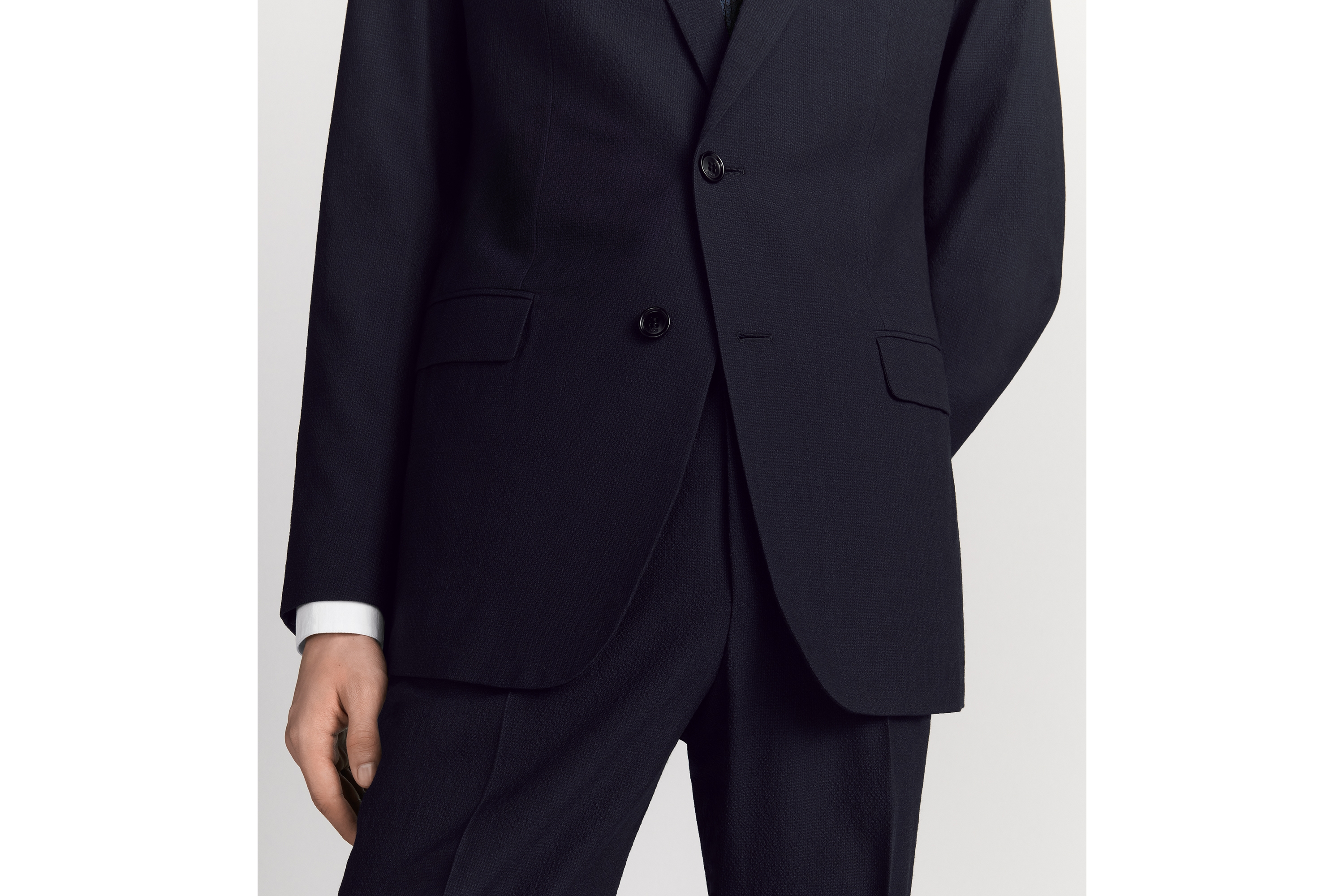 经典半衬里西装 海军蓝色绵羊毛混纺泡泡纱面料 E04