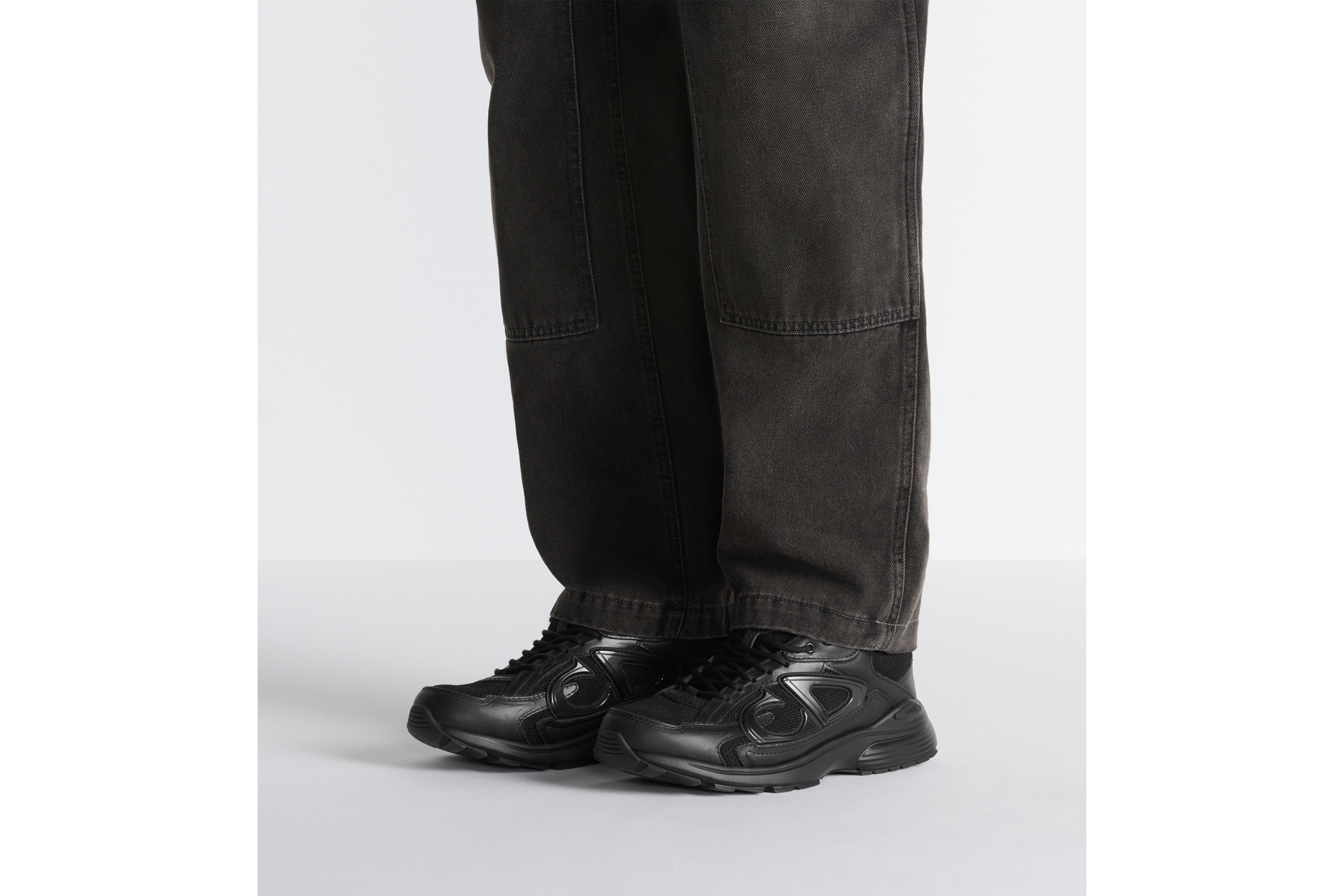 B30 Countdown 运动鞋 黑色光滑牛皮革和黑色网眼织物 E23