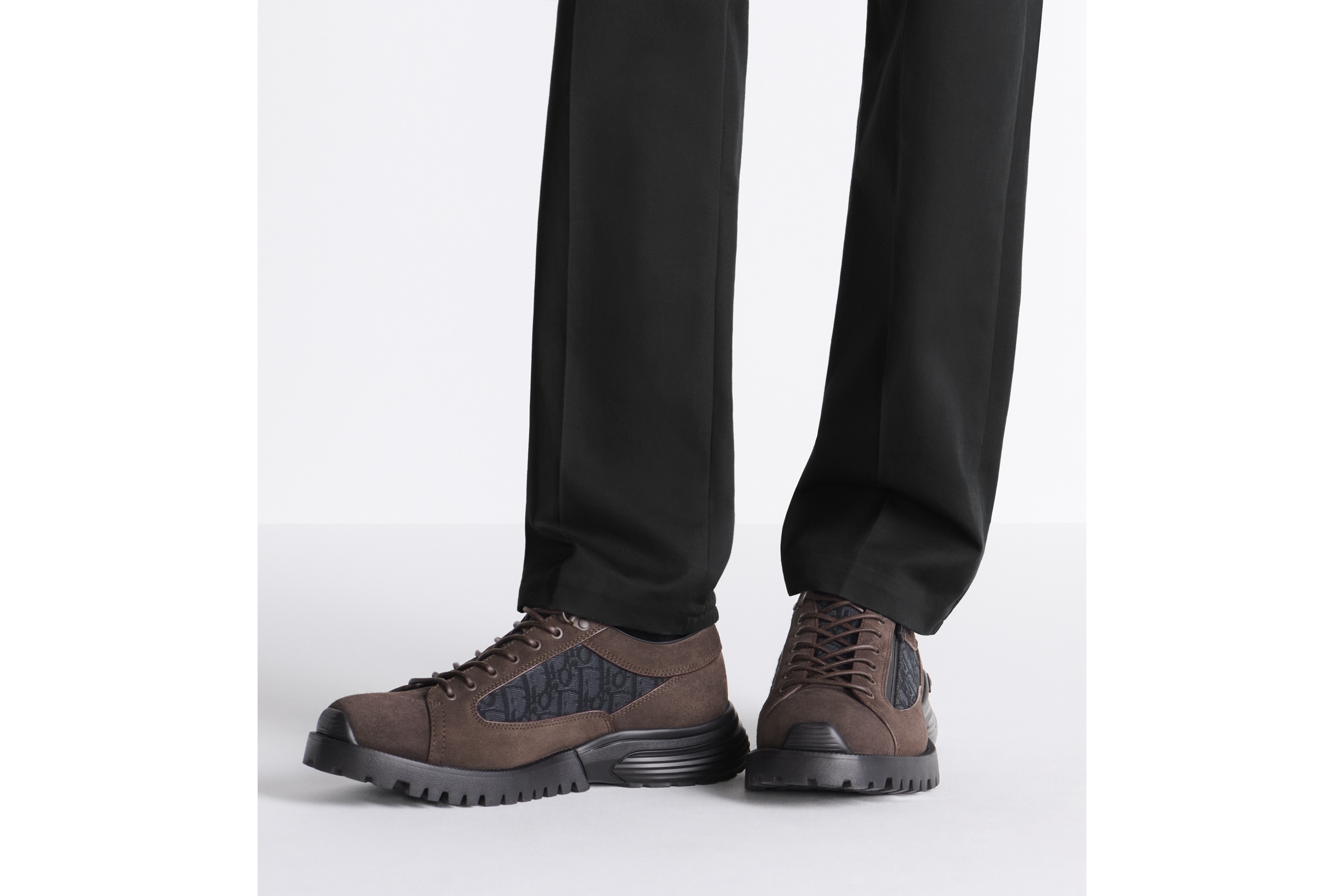 Dior Combat 德比鞋 深棕色绒面革和黑色 Oblique 印花面料 E23