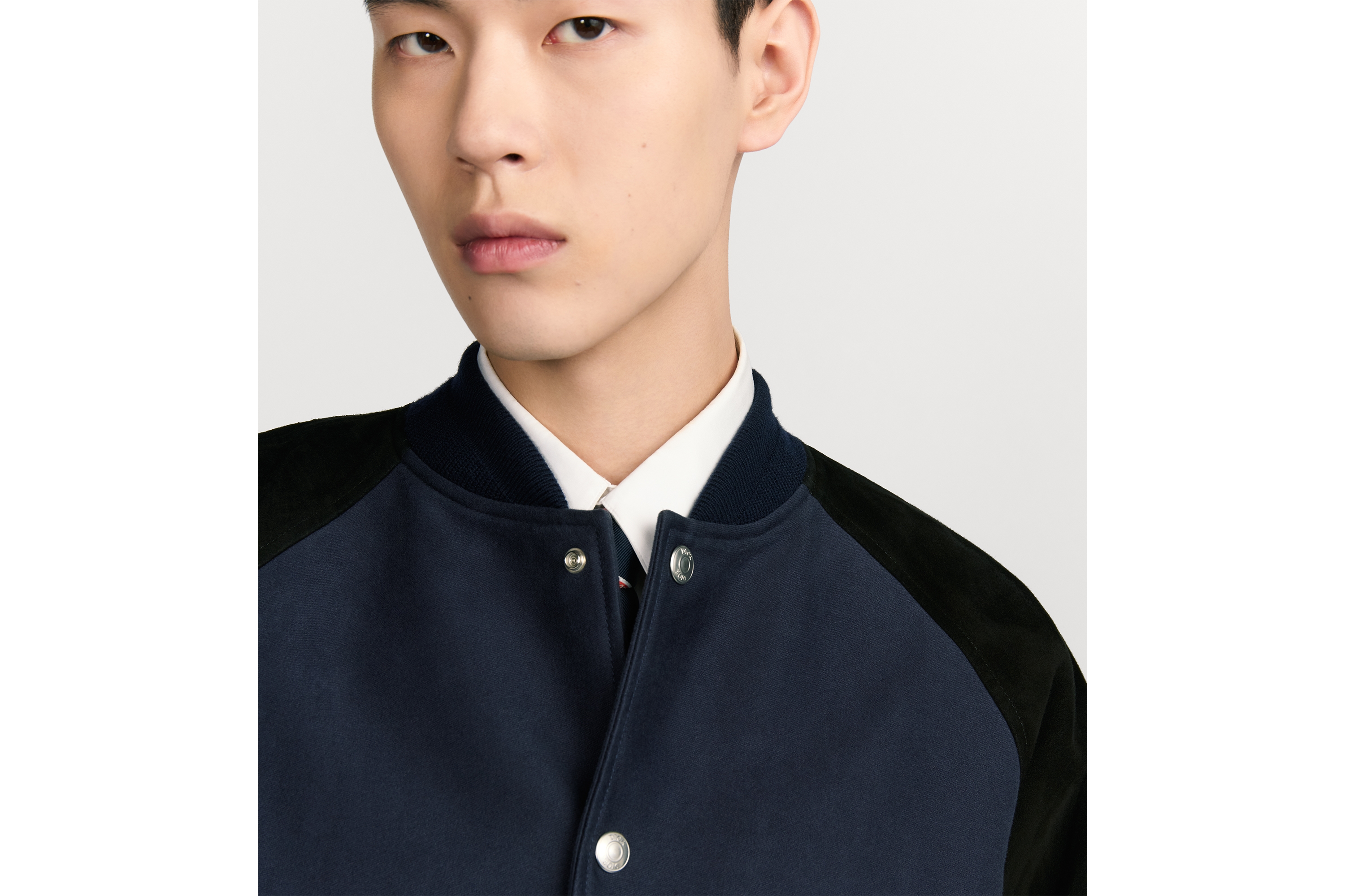 look_image_alt_prefix 棒球夹克 蓝色绒面羊皮革和棉质面料 Dior Ribbon 标志 E04