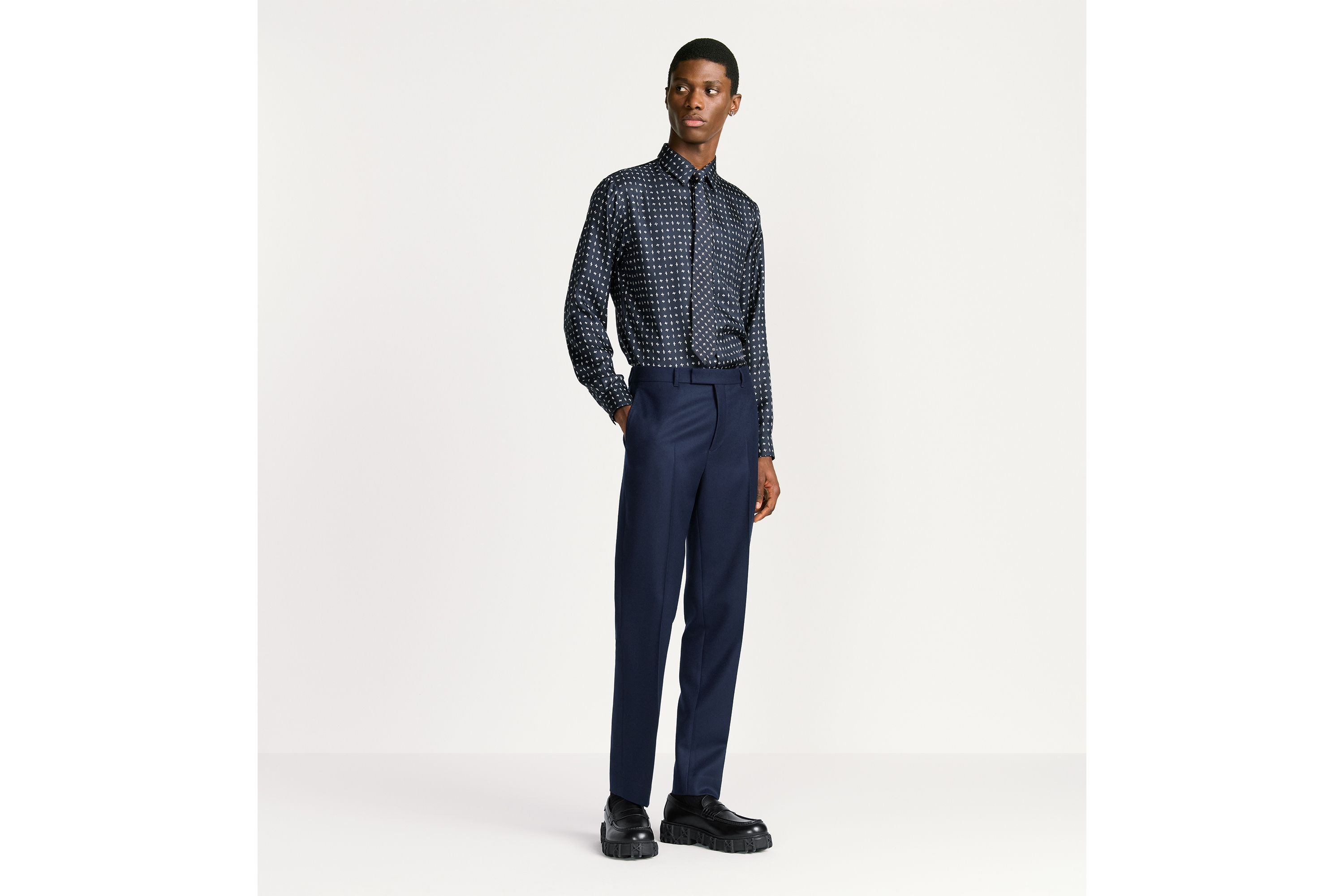 衬衫 蓝色桑蚕丝斜纹面料 Monsieur Dior 图案 E08