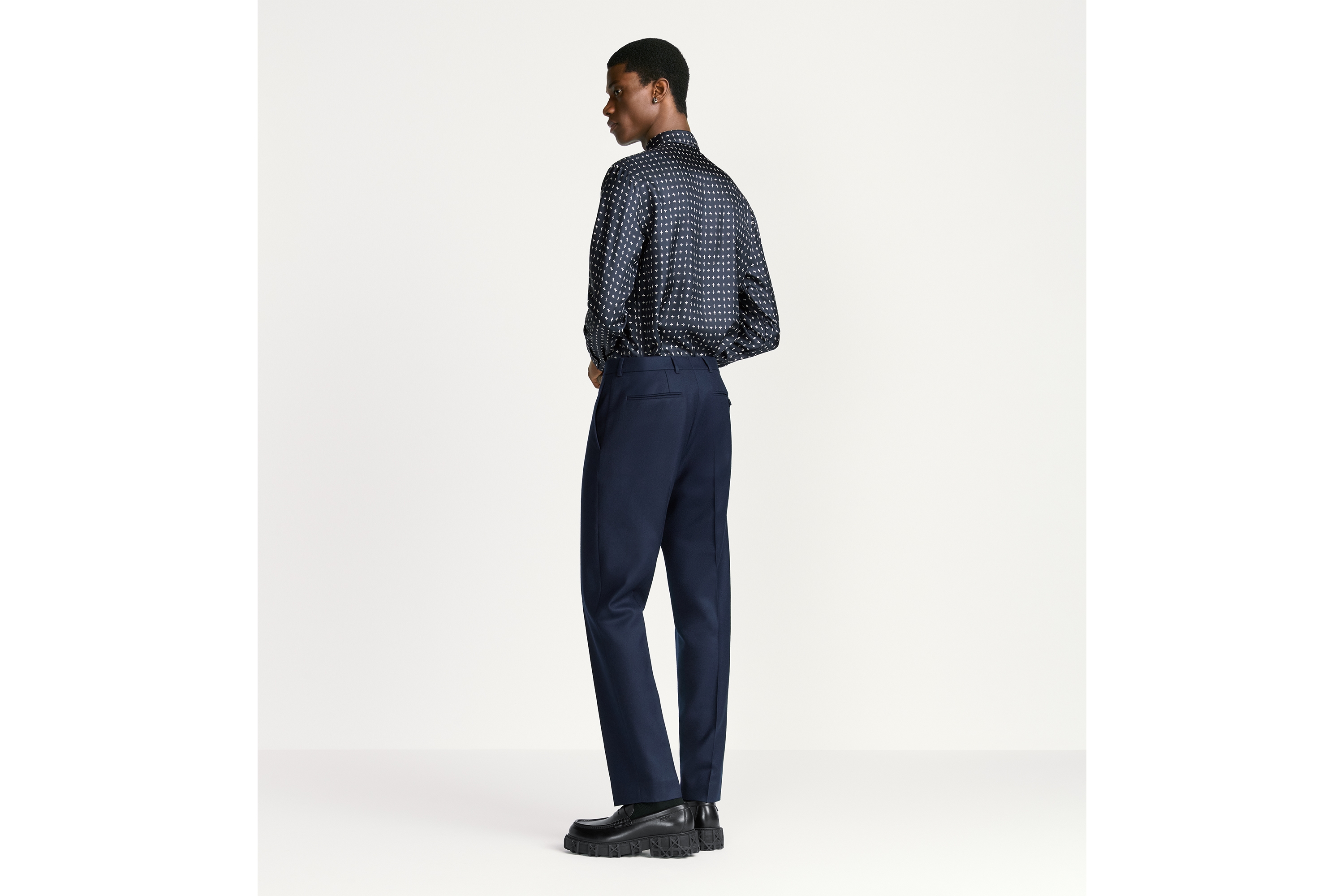 衬衫 蓝色桑蚕丝斜纹面料 Monsieur Dior 图案 E09