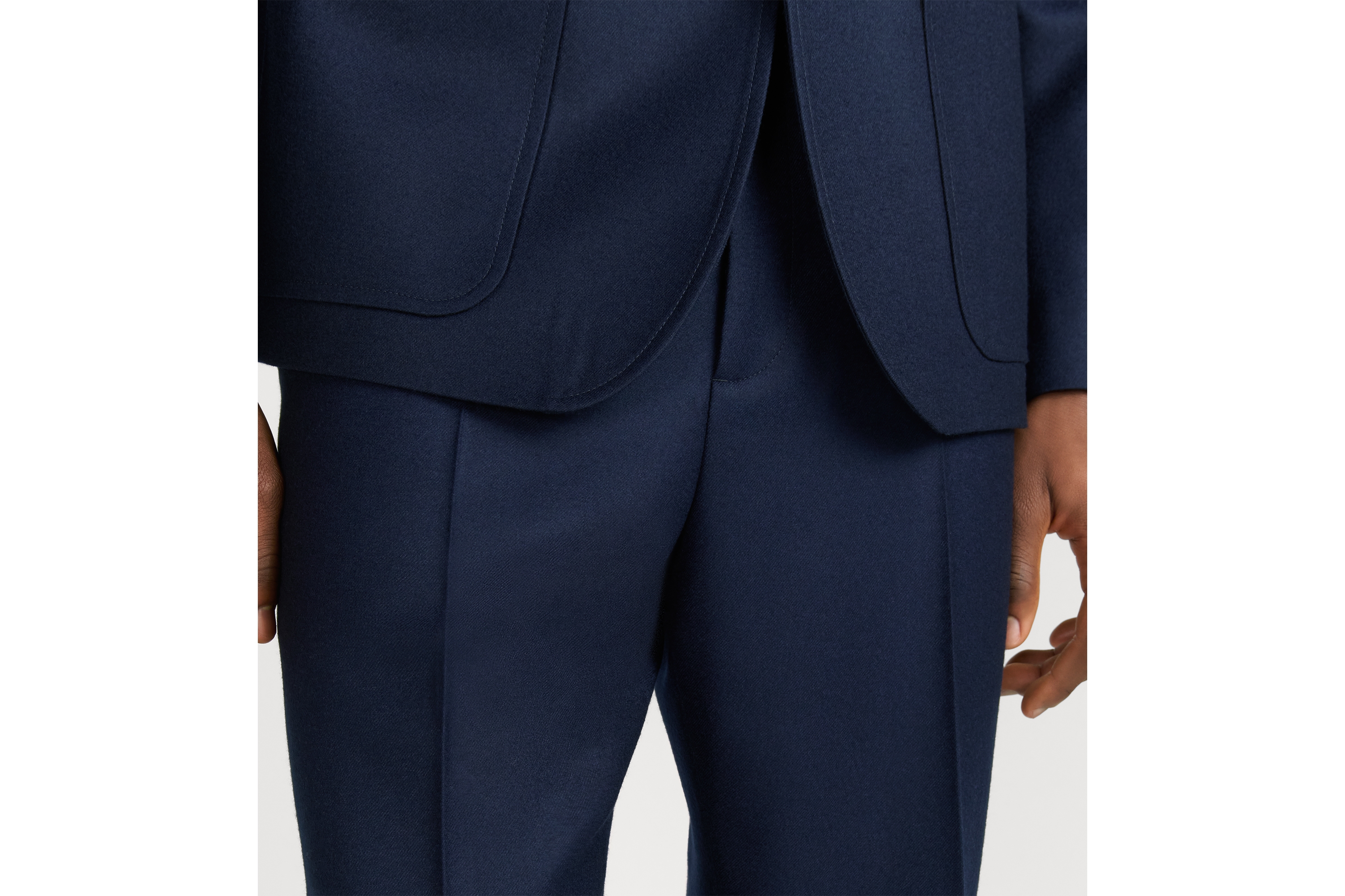 精裁长裤 海军蓝色绵羊毛法兰绒面料 E16