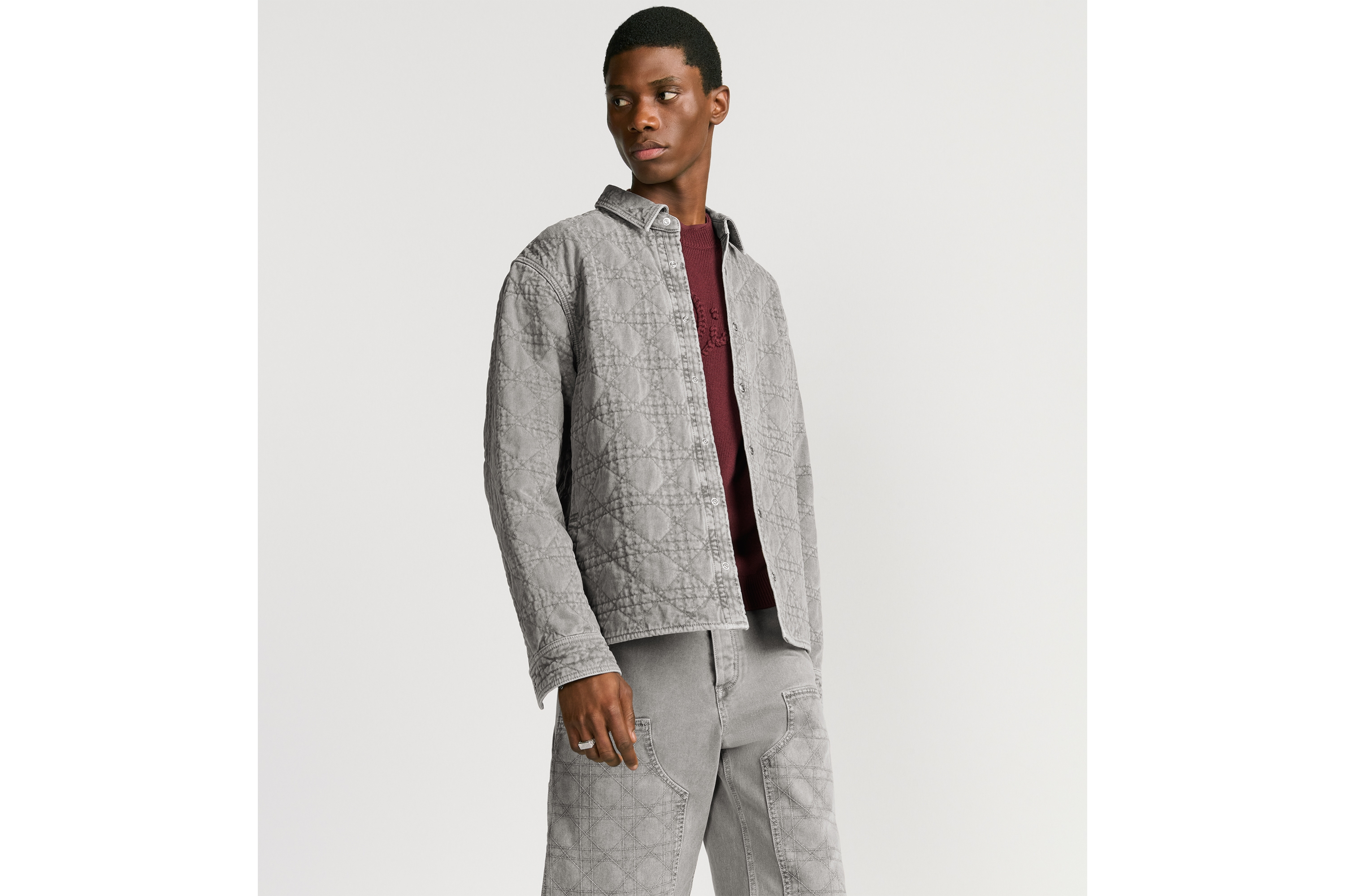 look_image_alt_prefix 外套衬衫 灰色棉质斜纹面料藤格纹 E01