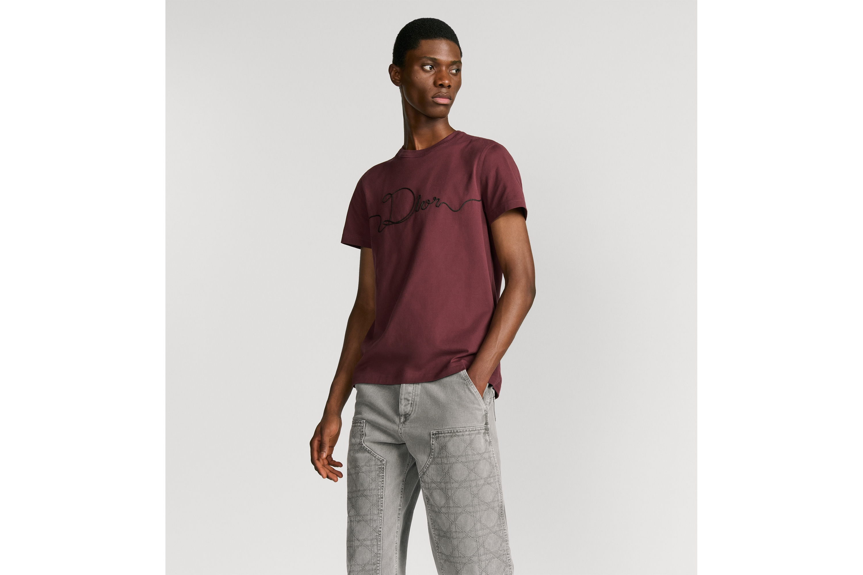 look_image_alt_prefix 常规版型 T 恤 酒红色棉质平纹针织面料 Dior Ribbon 标志 E07