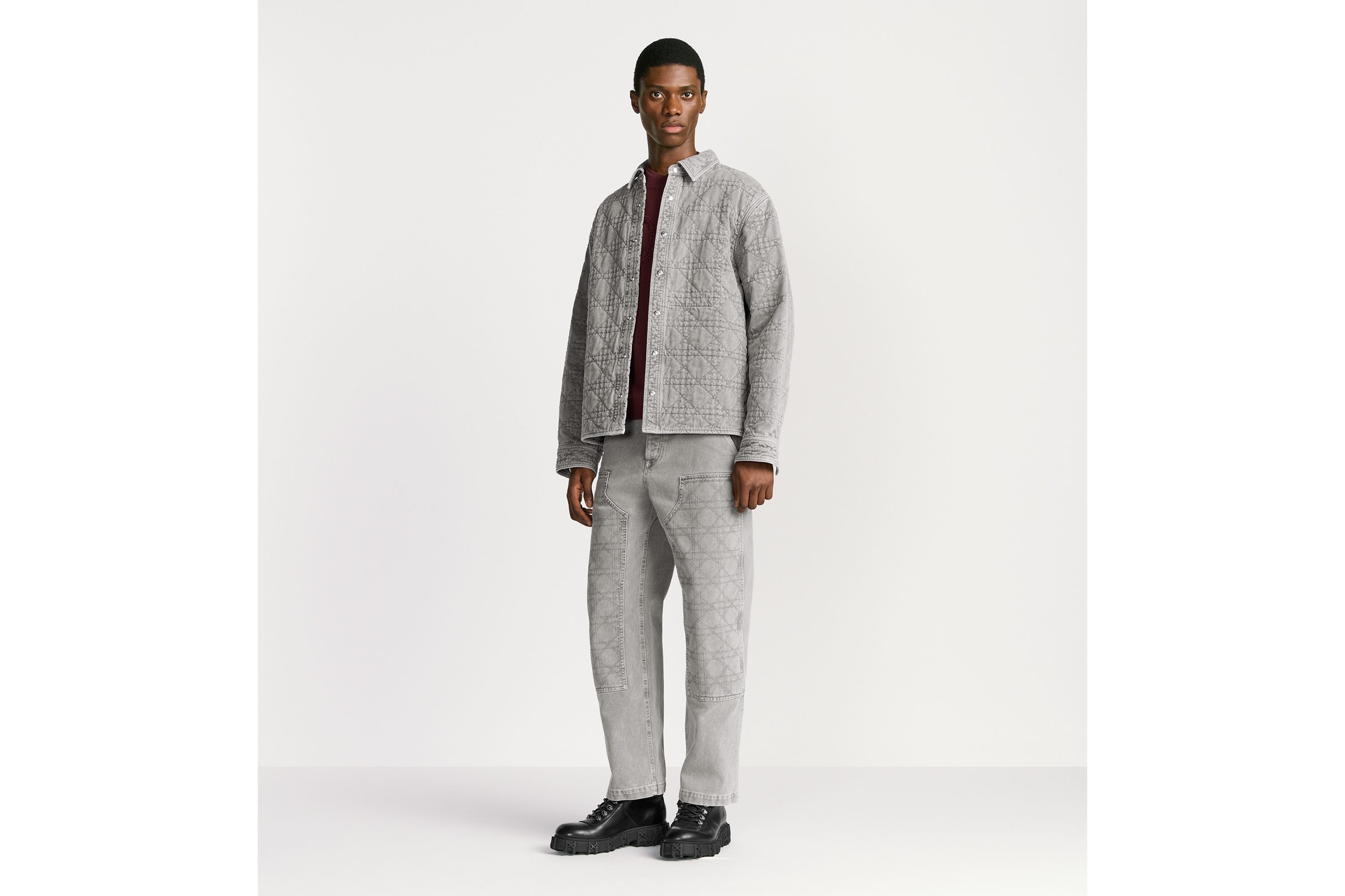 look_image_alt_prefix 外套衬衫 灰色棉质斜纹面料藤格纹 E14