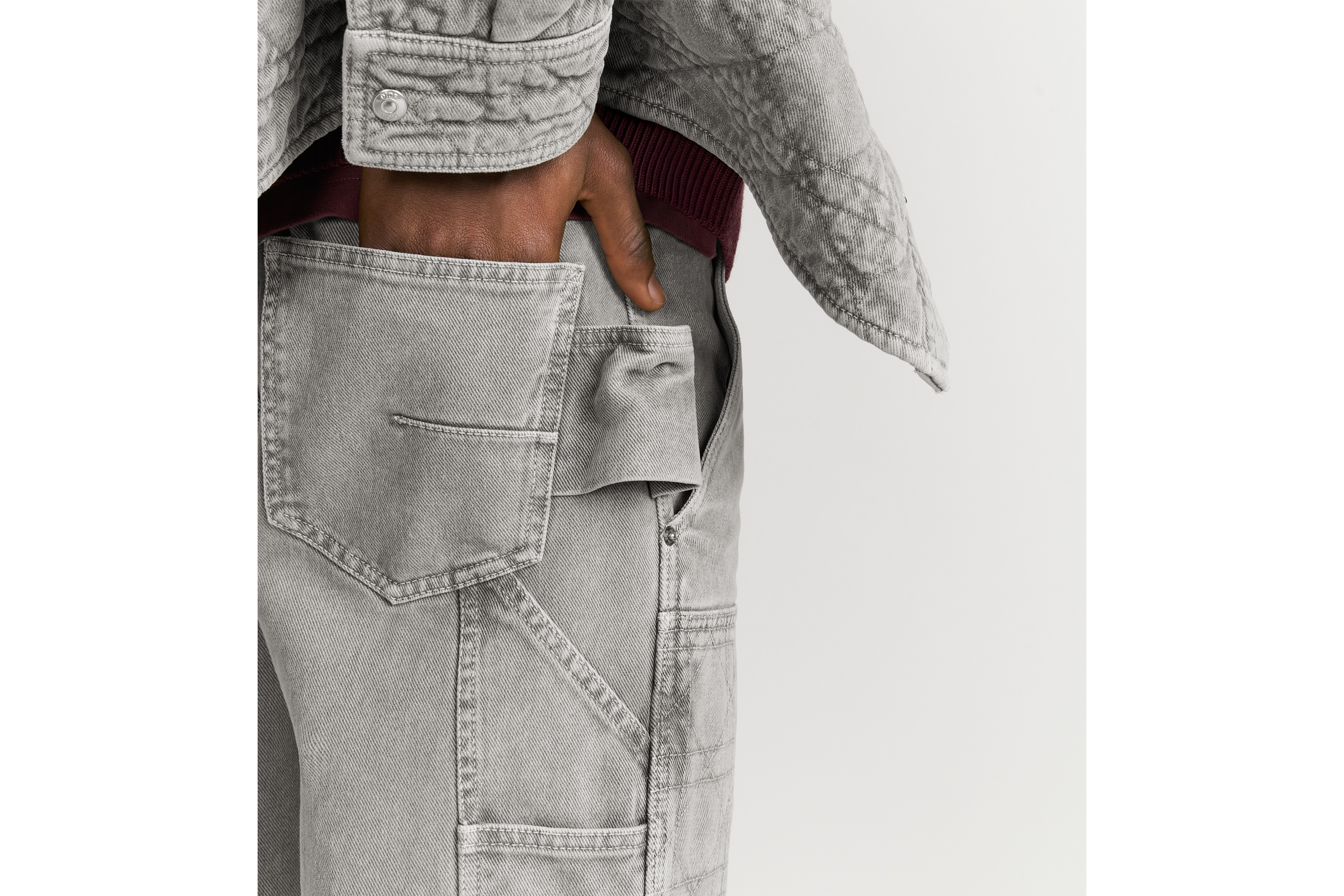 工装牛仔裤 灰色棉质斜纹面料藤格纹 E16