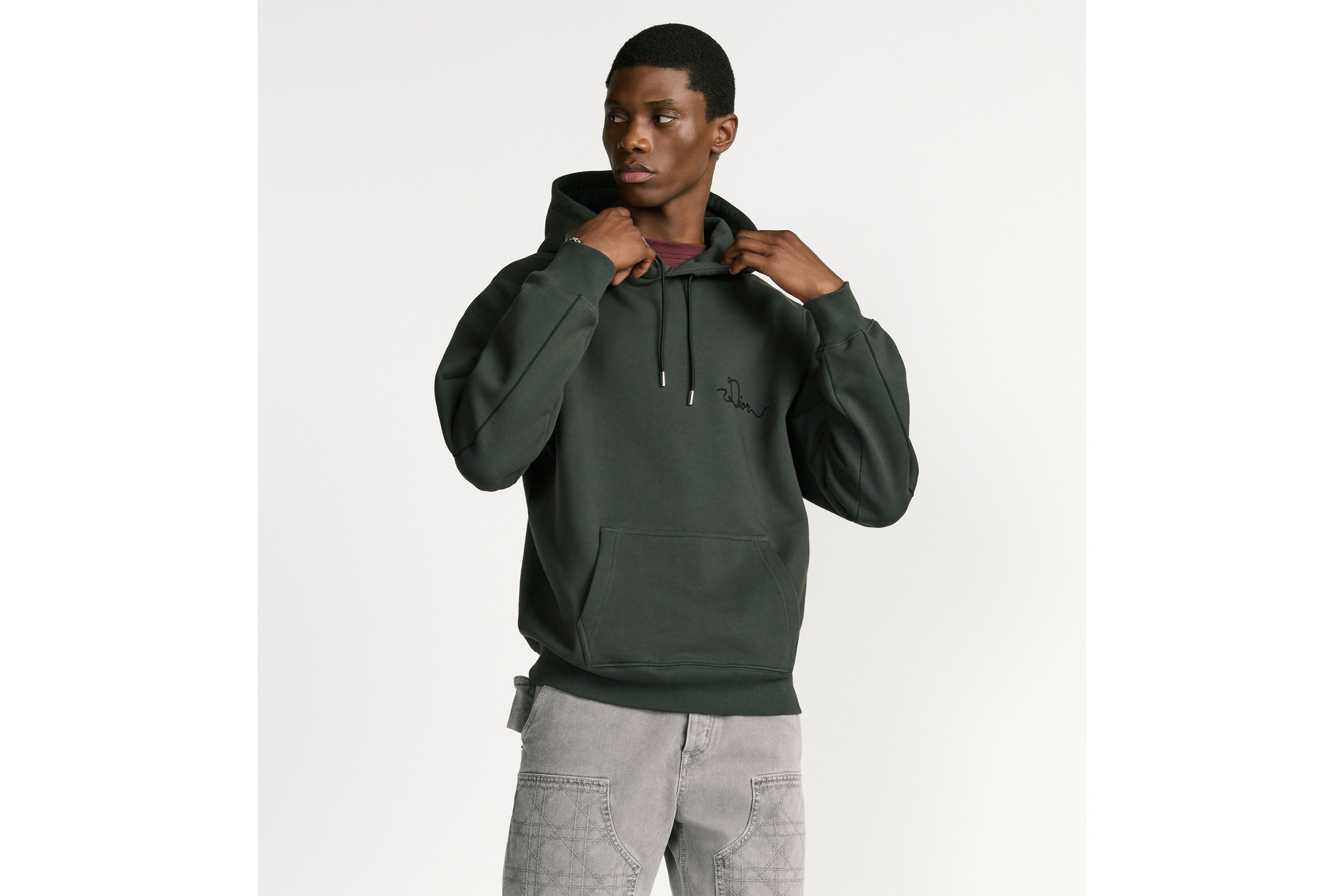 连帽运动衫 深灰色棉质起绒面料 Dior Ribbon 标志 E07