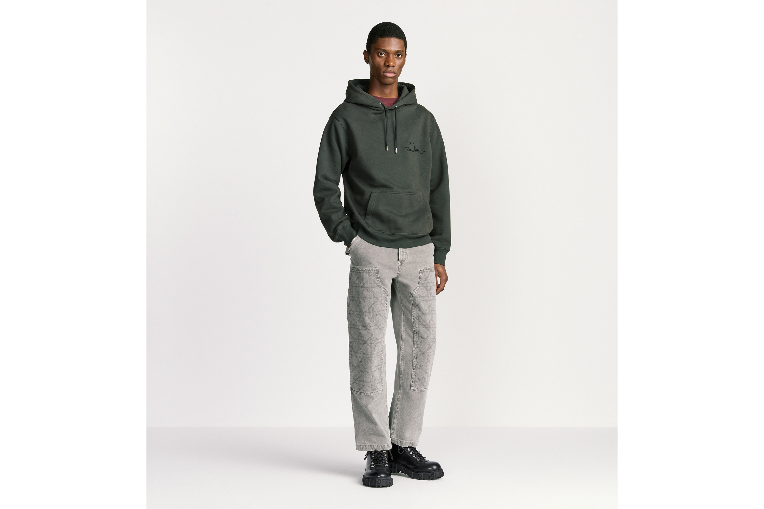 连帽运动衫 深灰色棉质起绒面料 Dior Ribbon 标志 E08