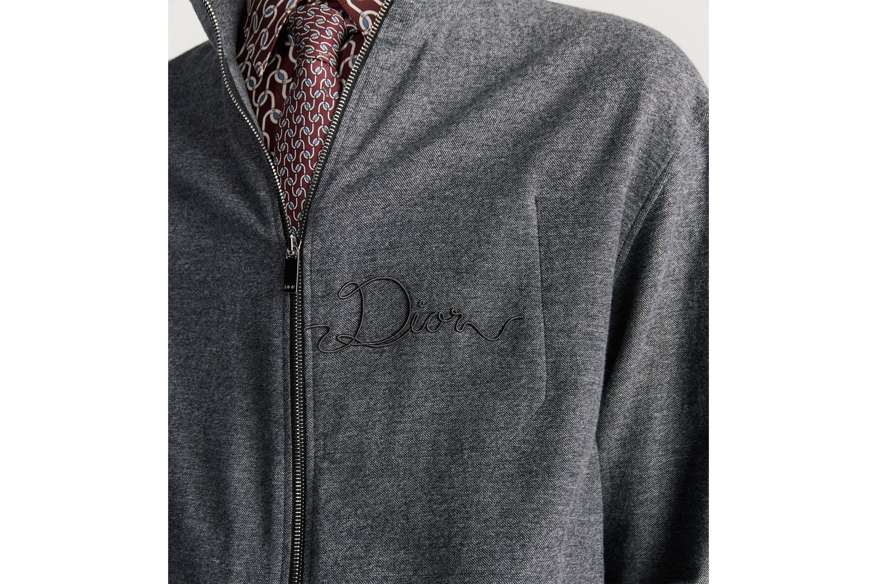 拉链衬衫 灰色棉质法兰绒 Dior Ribbon 刺绣 E04